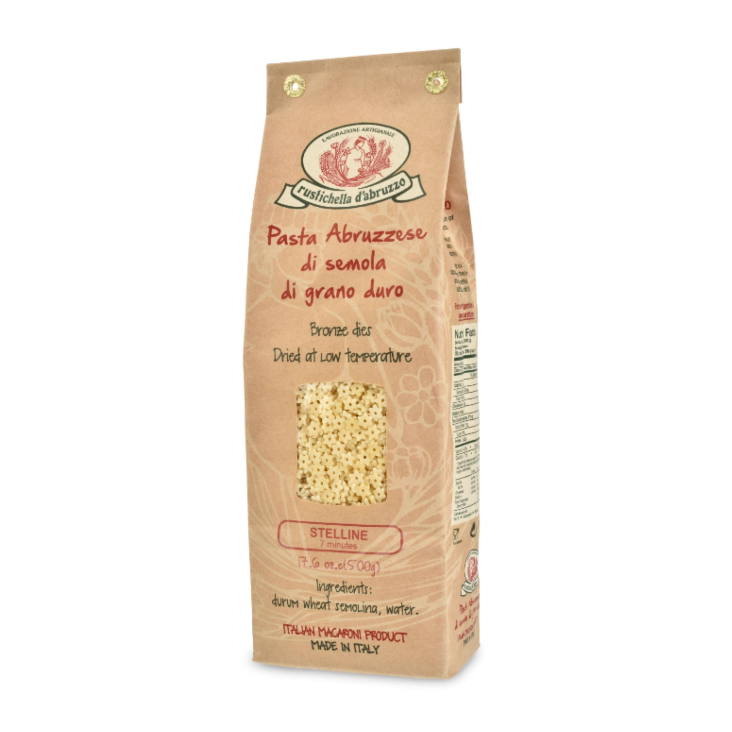Rustichella d'Abruzzo Stelline Pastina - 500g Small Star-Shaped, Perfect for Broths, Soups, & Comfort Dishes - Made with Durum Wheat Semoor Kids & Adults - Authentic Italian, 1 Pack