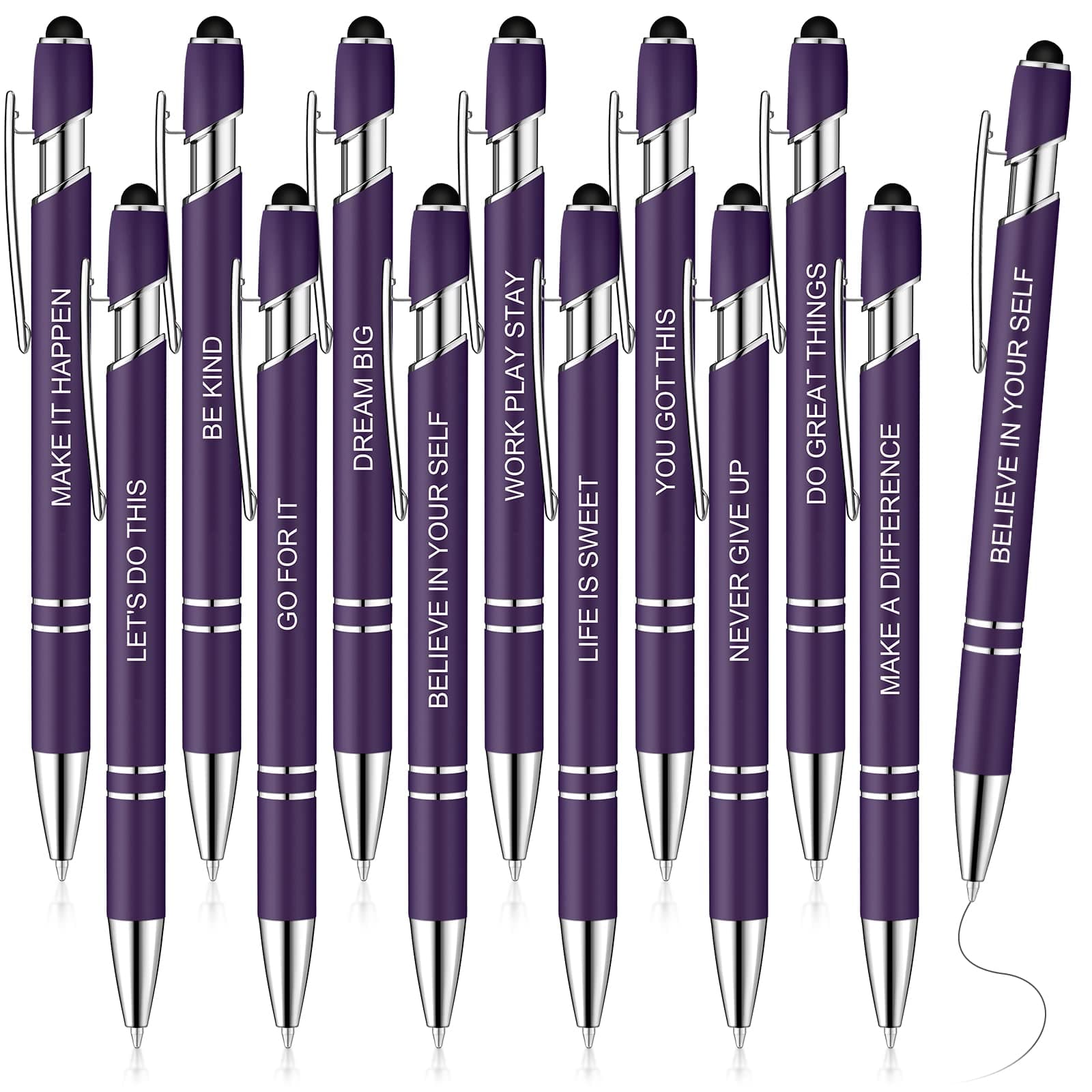 Zonon 12 Pcs Inspirational Pens Bulk Funny Ballpoint Pen with Stylus Tip Motivational Gifts for Valentine's Day Teacher Coworkers Nurse School Office Supplies(Dark Purple,Motivational Style)