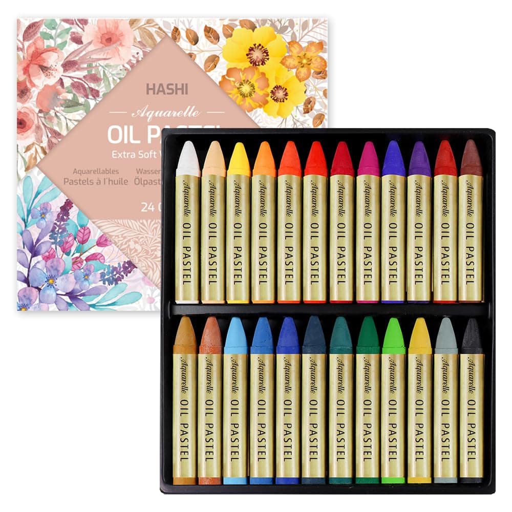 HA SHI Water-Soluble Oil Pastels for Artists 24 Colors, Soft Watercolor Art Sticks, Premium Art Supplies for Adult Artists - Blendable, Vibrant Hues, Korean Craftsmanship