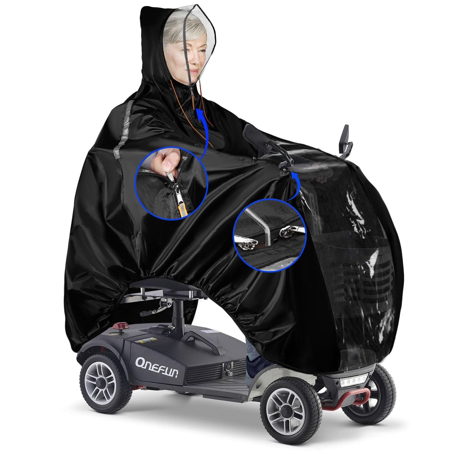 ZHOUMADEMobility Scooter Rain Cover, 420D Oxford & EVA Heavy Duty Fabric Rain Poncho Waterproof Adult, Rain Cover for Mobility Scooter Windproof, Elderly Mobility Scooter Poncho Cycling Rain Coat