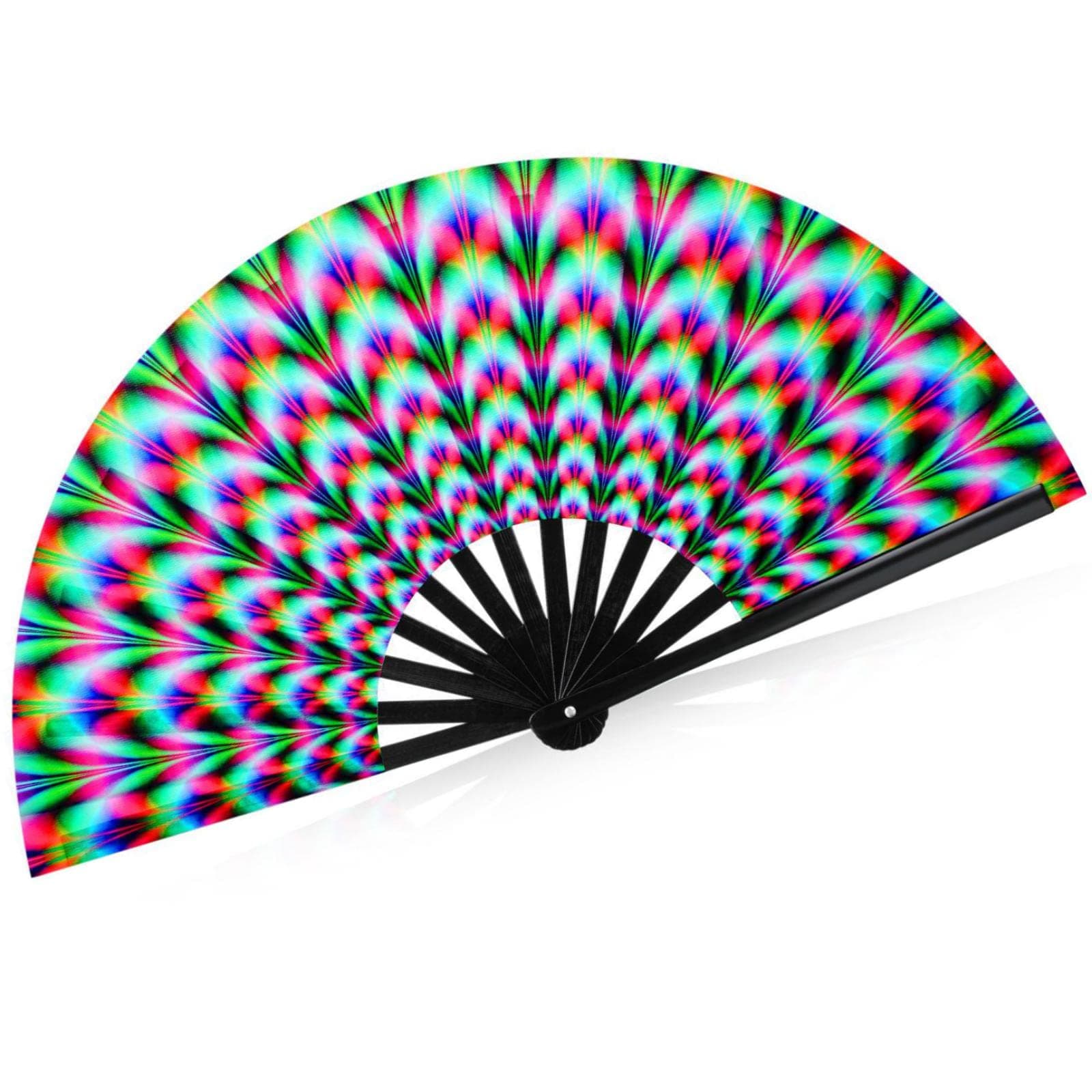 Yinkin 13 Inch Large Clack Rave Fan Folding Hand Fans for Line Dancing Popping Men Women Trippy Gifts Glow Handheld for EDM Music Festival Club Disco Party Dance Decoration