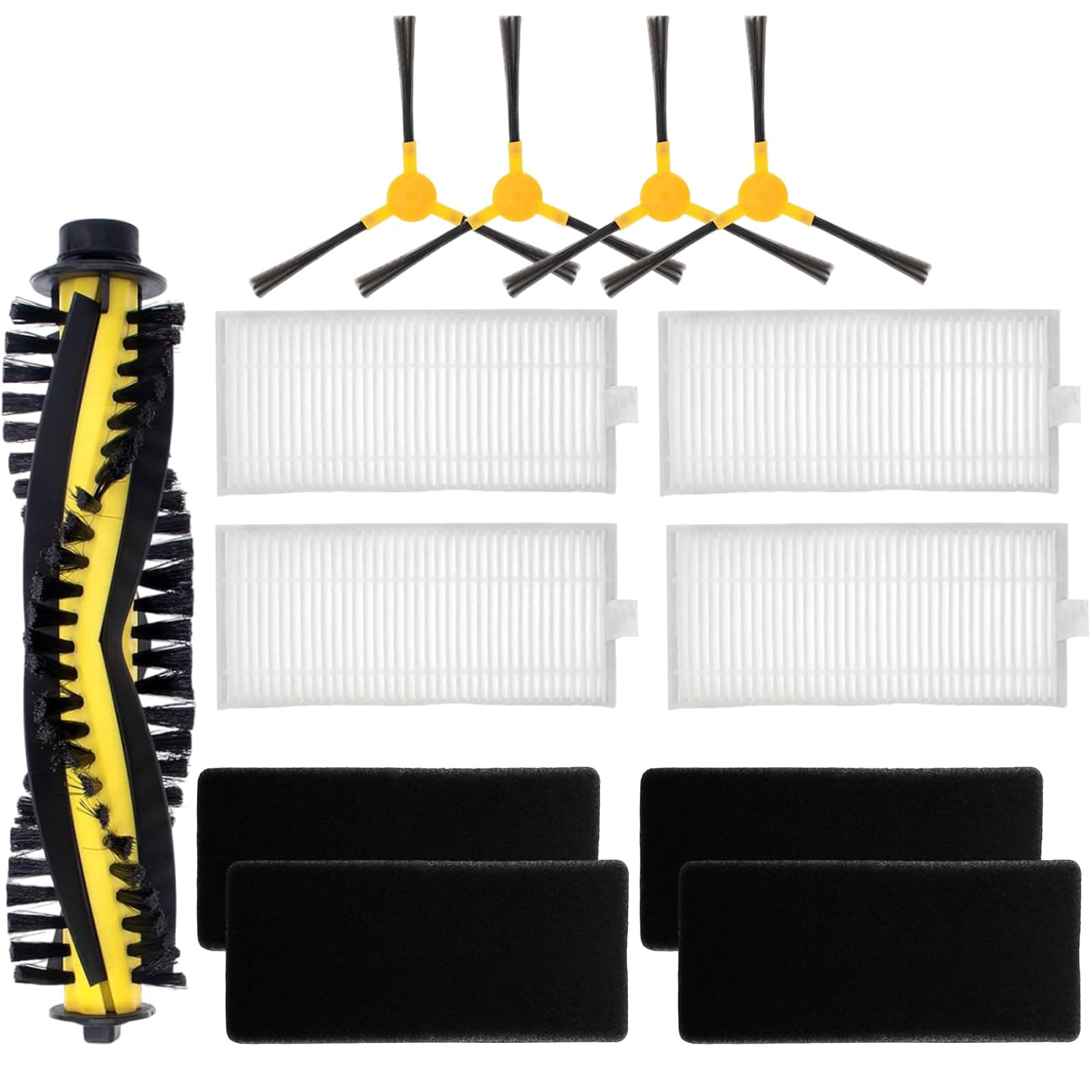 Replacement Parts for Tesvor X500/X500 Pro/M1 T8 S6/ Neatsvor X500 X600 Vacuum Cleaners + 4 x Side Brushes + 1 x Roller Brush + 4 x Filters