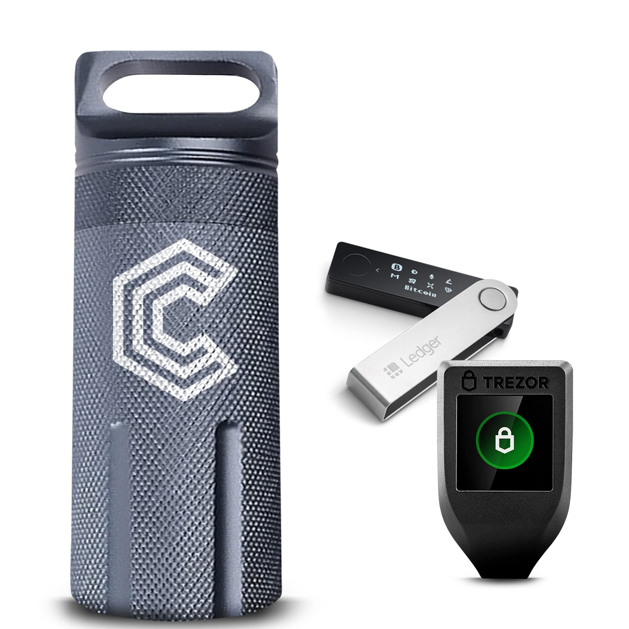 CryptoPod XL Trezor & Ledger Nano Case - Fits Trezor One/T, Nano S/X/S Plus - Aluminum Alloy, Fire Resistant & Waterproof - Safest Cold Wallet Device Storage for Cryptocurrency (Silver XL)