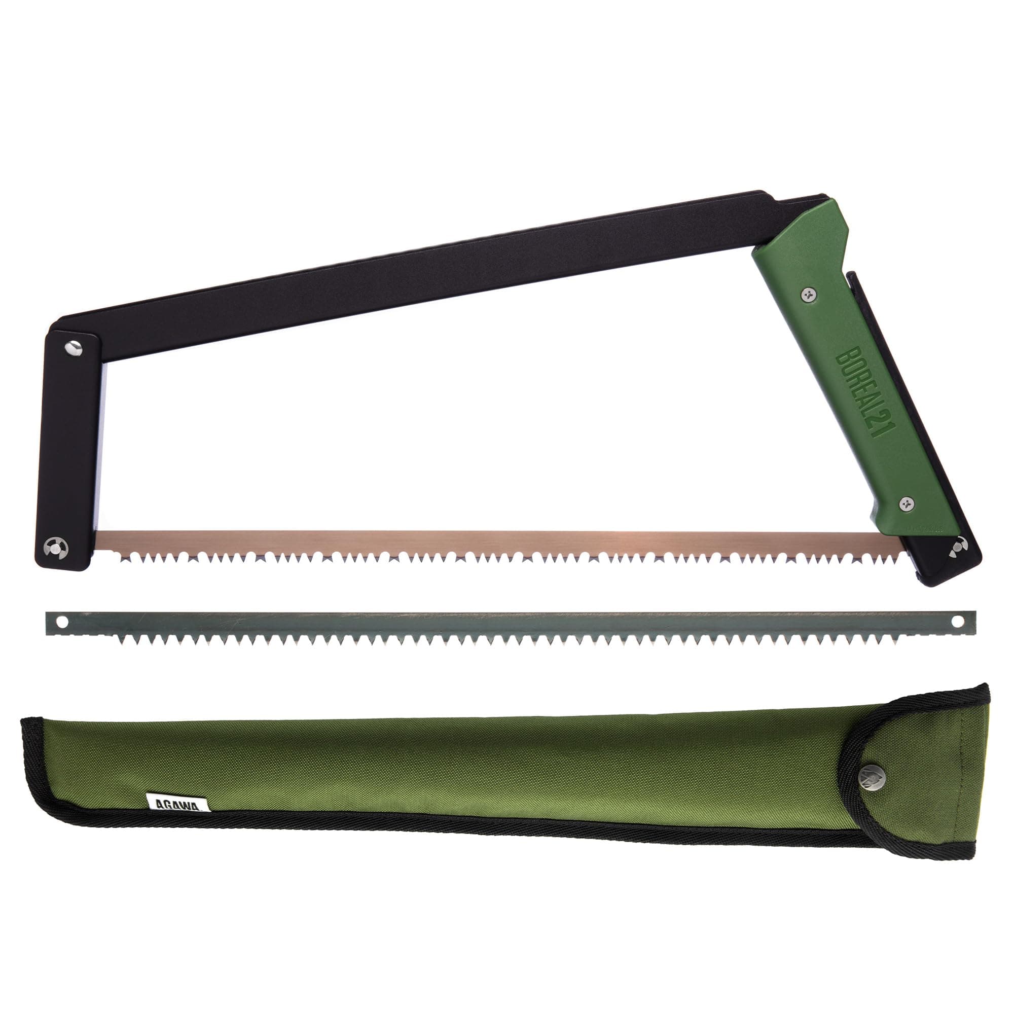 Agawa Canyon BOREAL21 Tripper KIT- 21 inch Folding Bow Saw, Rugged Cordura Sheath, Additional Aggressive Blade (Black Frame- Green Handle)