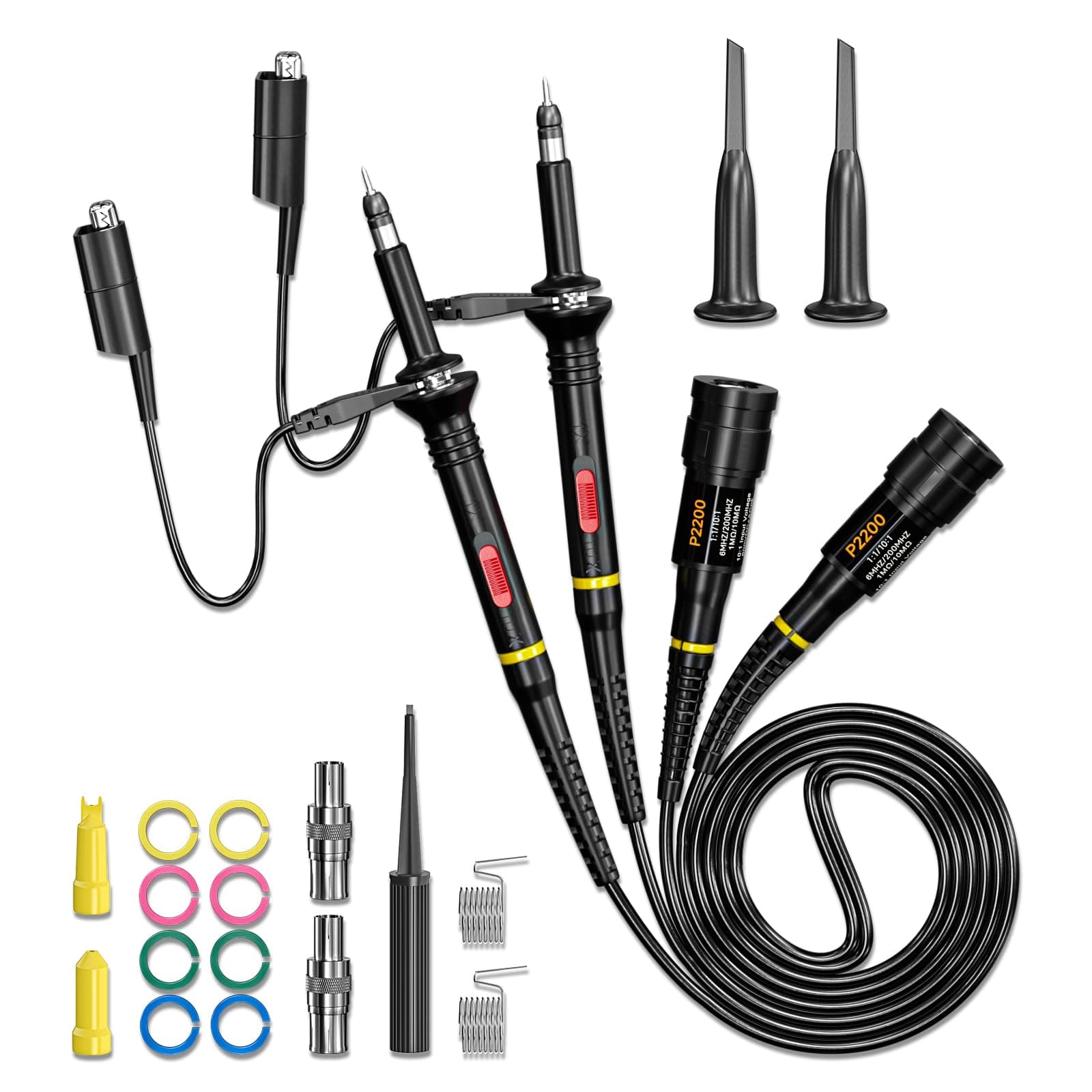 Oscilloscope Clip Probes 200MHz Fully Insulated BNC End Probe with Accessories Kit 1X 10X