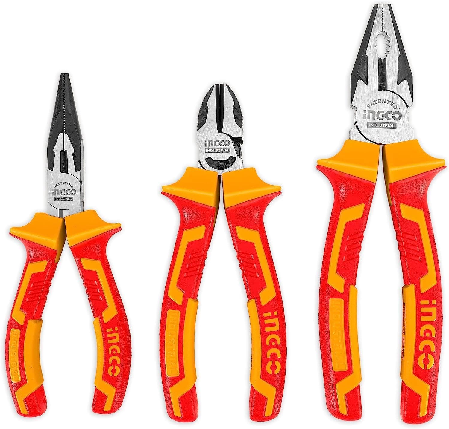 3Pcs 1000V VDE Insulated Plier Set, 8" VDE Combination Pliers, 6" Insulated Long Nose plier, 6" Diagonal Cutting plier HIKPS28318