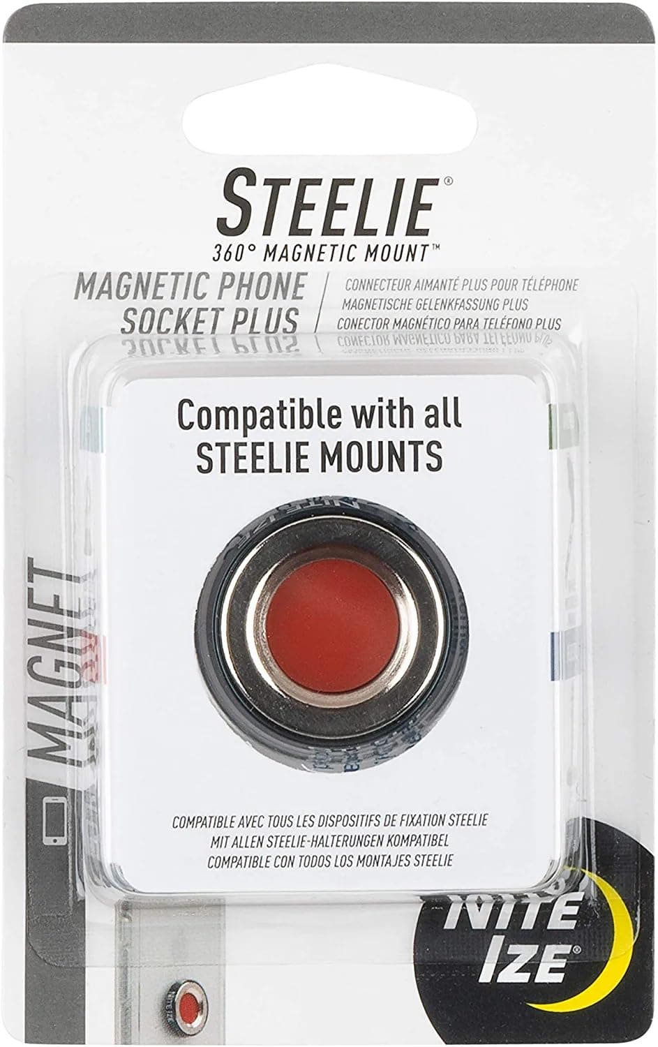 Steelie Magnetic Phone Socket Plus - Dashboard Phone Mount Socket with Strong Magnet - Phone Holder Accessory Compatible with Steelie Phone Mounting Systems - Grey