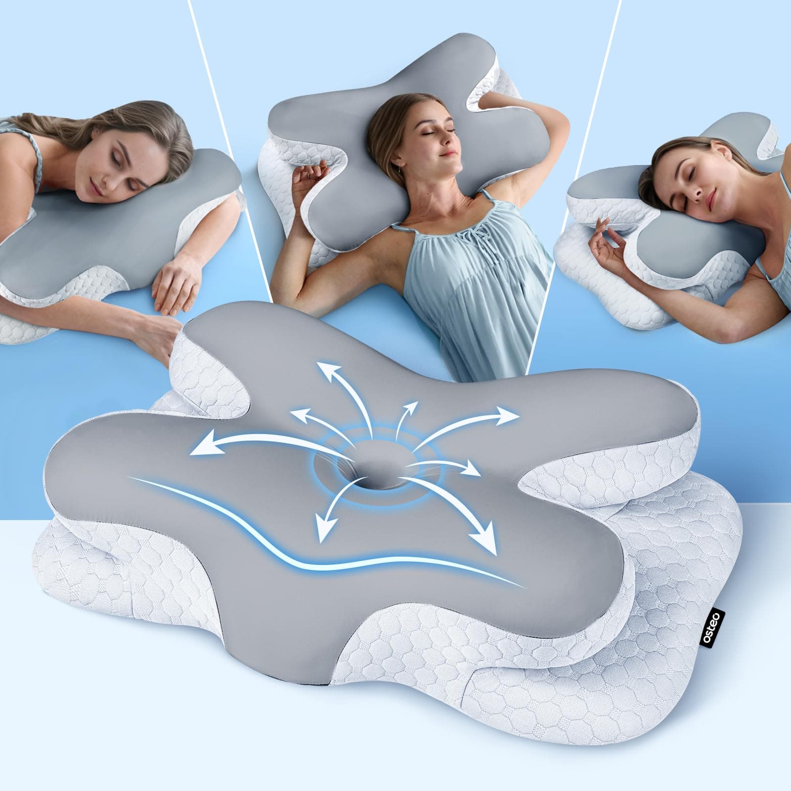 Enjoy Pain Relief Sleeping Cervical Neck Pillow, Ergonomic Contour Zoned Fits Side Sleeper, Non-Temperature Affected Memory Foam Pillows, Q-max Cooling Pillow Support Back Stomach Sleepers