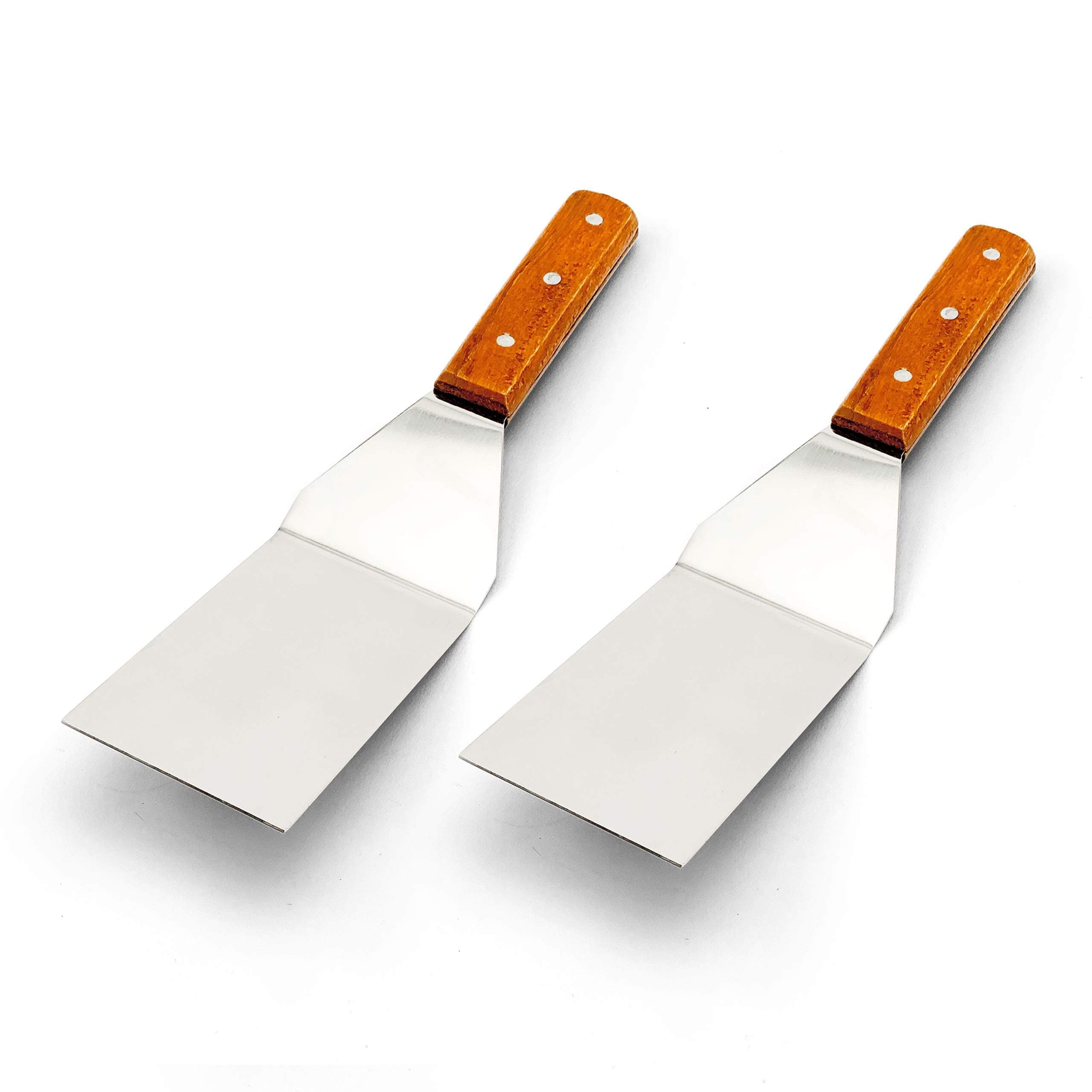 Ifavor Stainless Steel Spatula for BBQ Grill - 7/12-Inch Square End Spatulas with Wooden Handle (2)