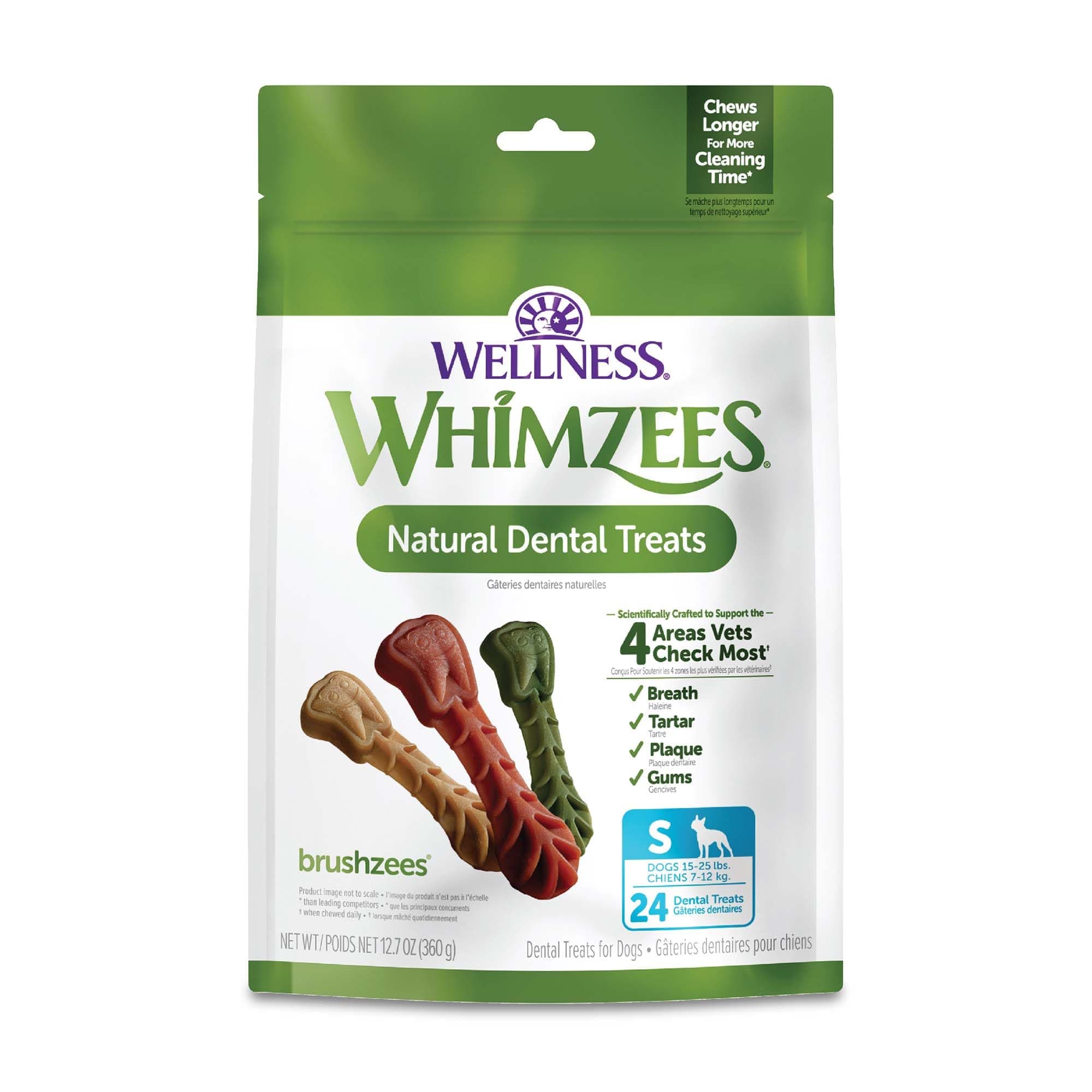 Whimzees Wellness Brushzees Dog Dental Treats, Small Size Stick, (24 Count)