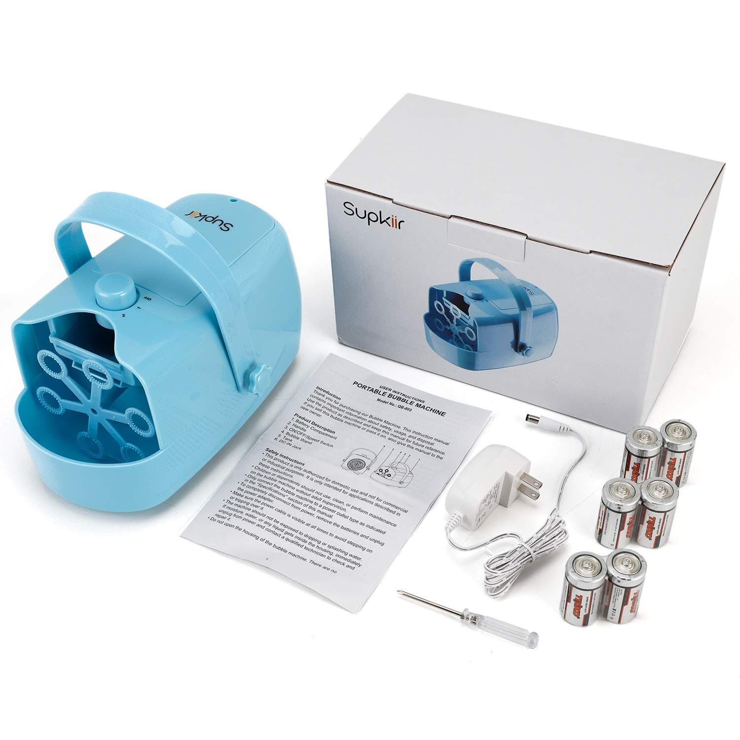 Supkiir Bubble Machine, Automatic Bubble Blower Portable Auto Bubble Maker Powered by Plug-in or Batteries