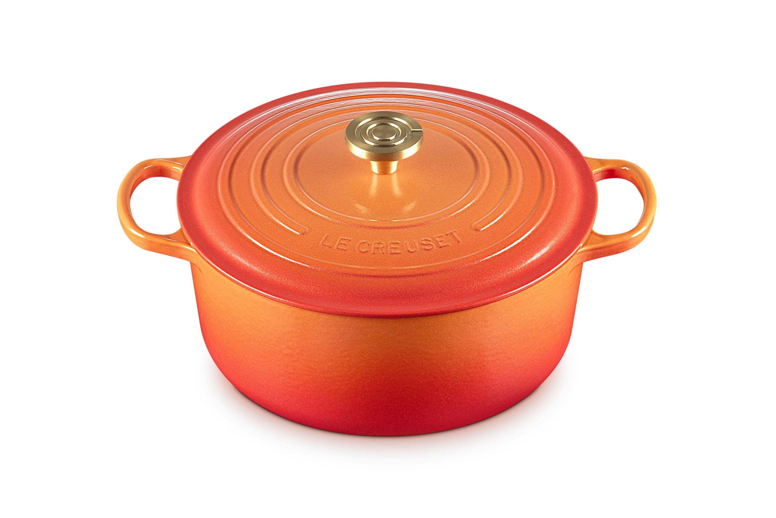 Enameled Cast Iron Signature Round Dutch Oven, 7.25 qt., Flamme Doree with Crucible Knob