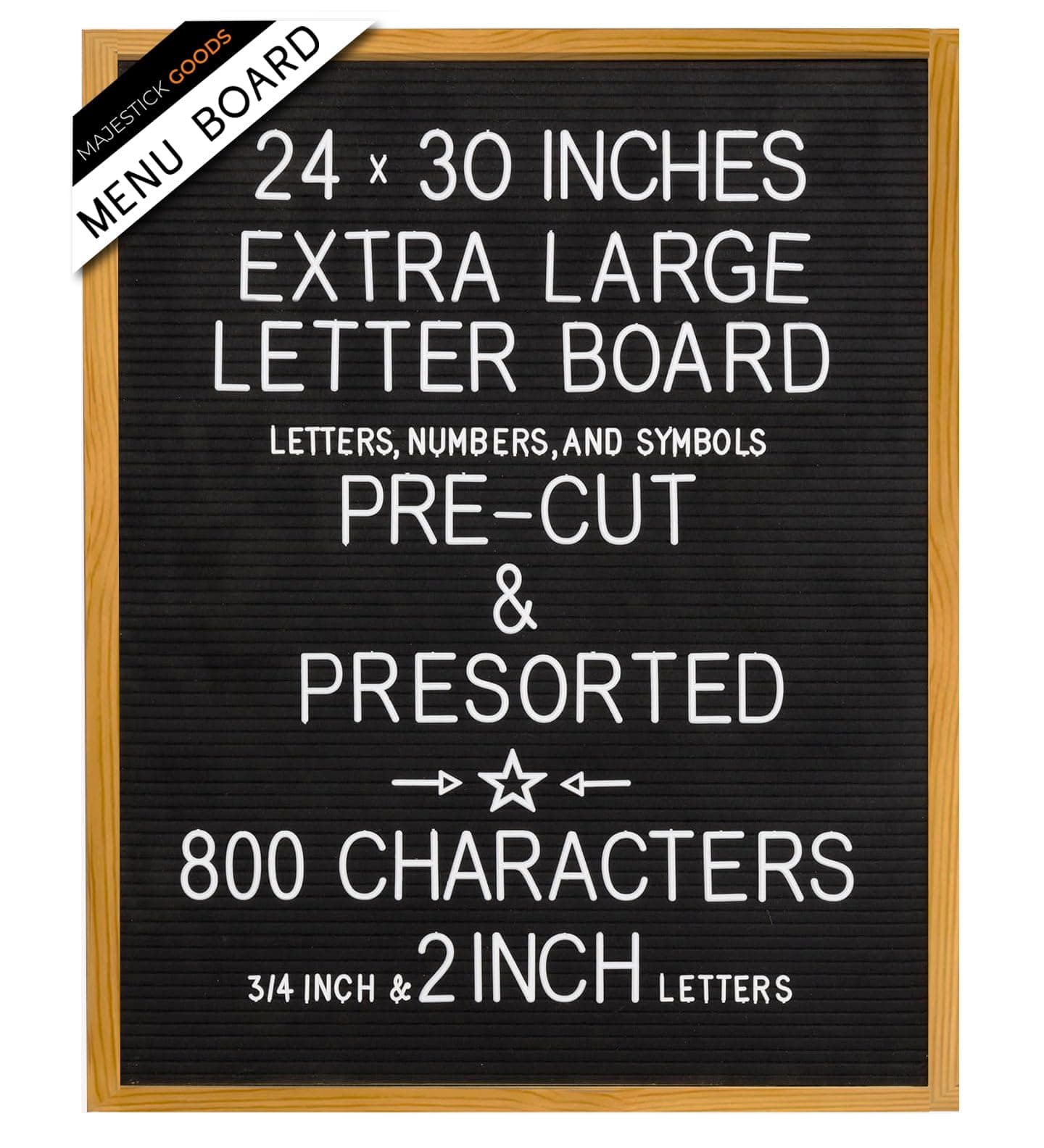 Extra Large Letter Board 24x30 by Majestick Goods | Black Felt Menu Board Giant Letter Board | Oak Frame Letterboard Menu for Restaurant w/Changeable Letters and Numbers Salon Price List Board (BN 2)