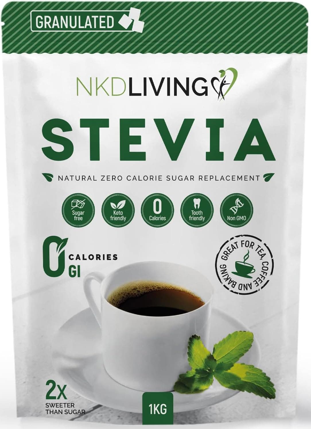 Stevia Sweetener Granules 1kg – Natural Plant-Based Sweetener – Zero Calorie, Non-GMO, Keto & Vegan Friendly