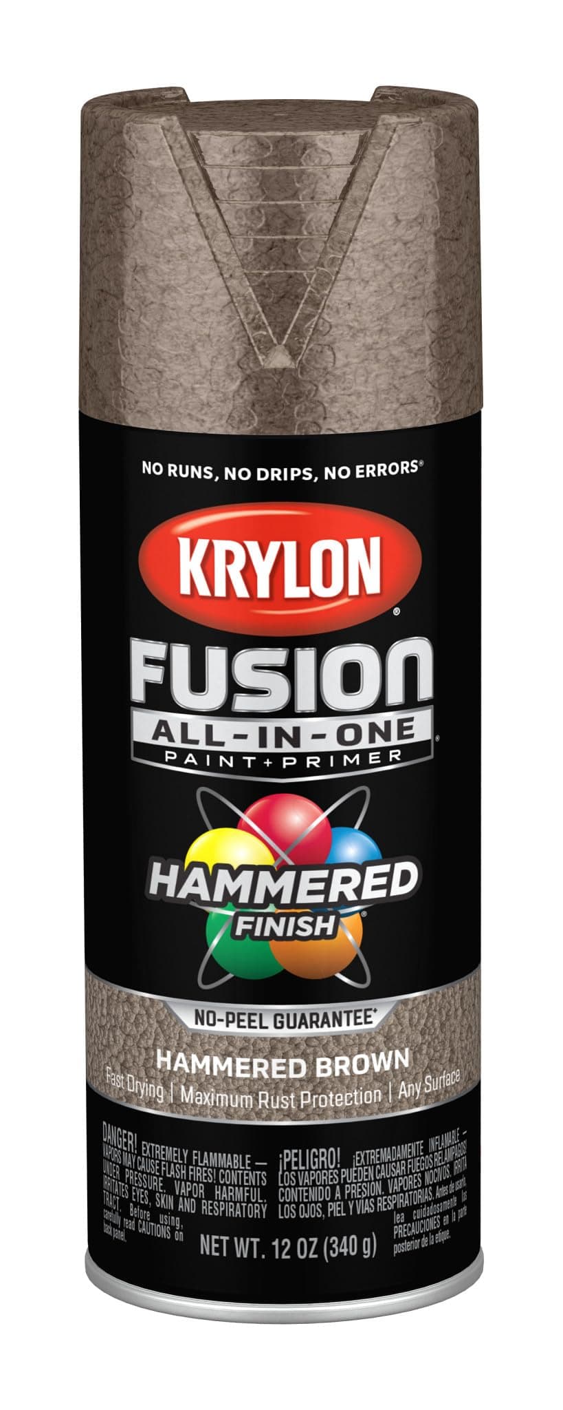 Krylon Fusion All-In-One Adhesive Hammered Finish Spray Paint for Indoor/Outdoor Use, 12 oz, Brown