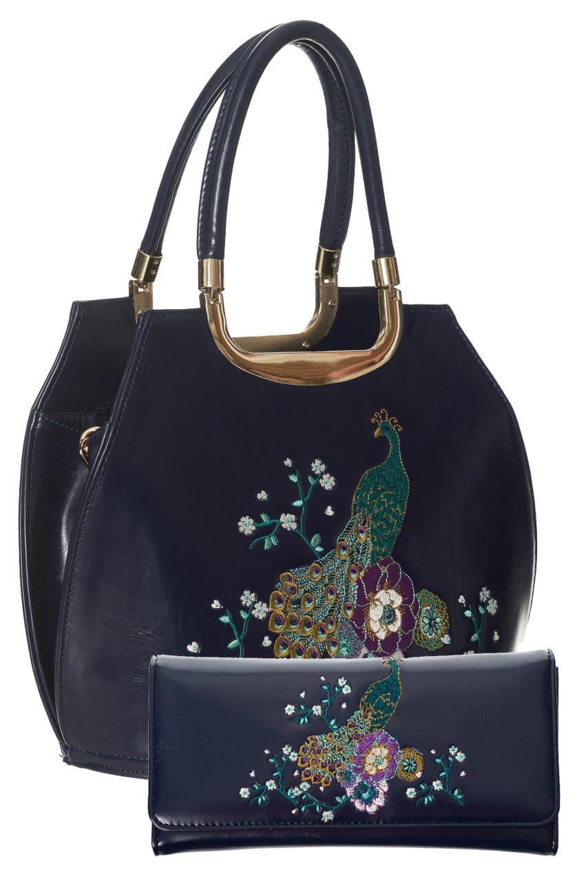 Dancing Days by Banned Peacock Floral Vintage 50s Handbag and Wallet SET