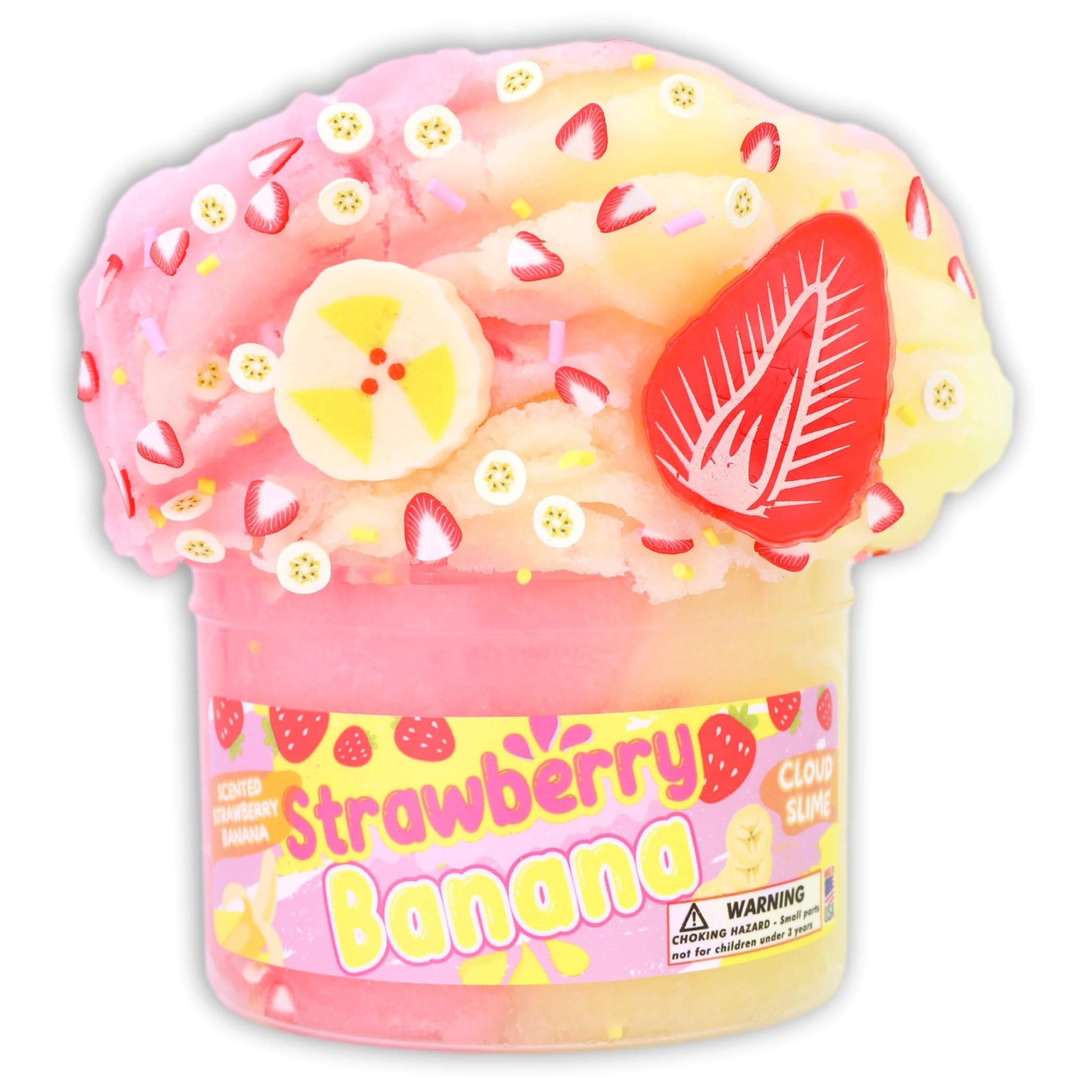Strawberry Banana (8 fl/oz) - Scented Cloud Textured Slime - Handmade in USA - Dope Slimes - Pink/Yellow