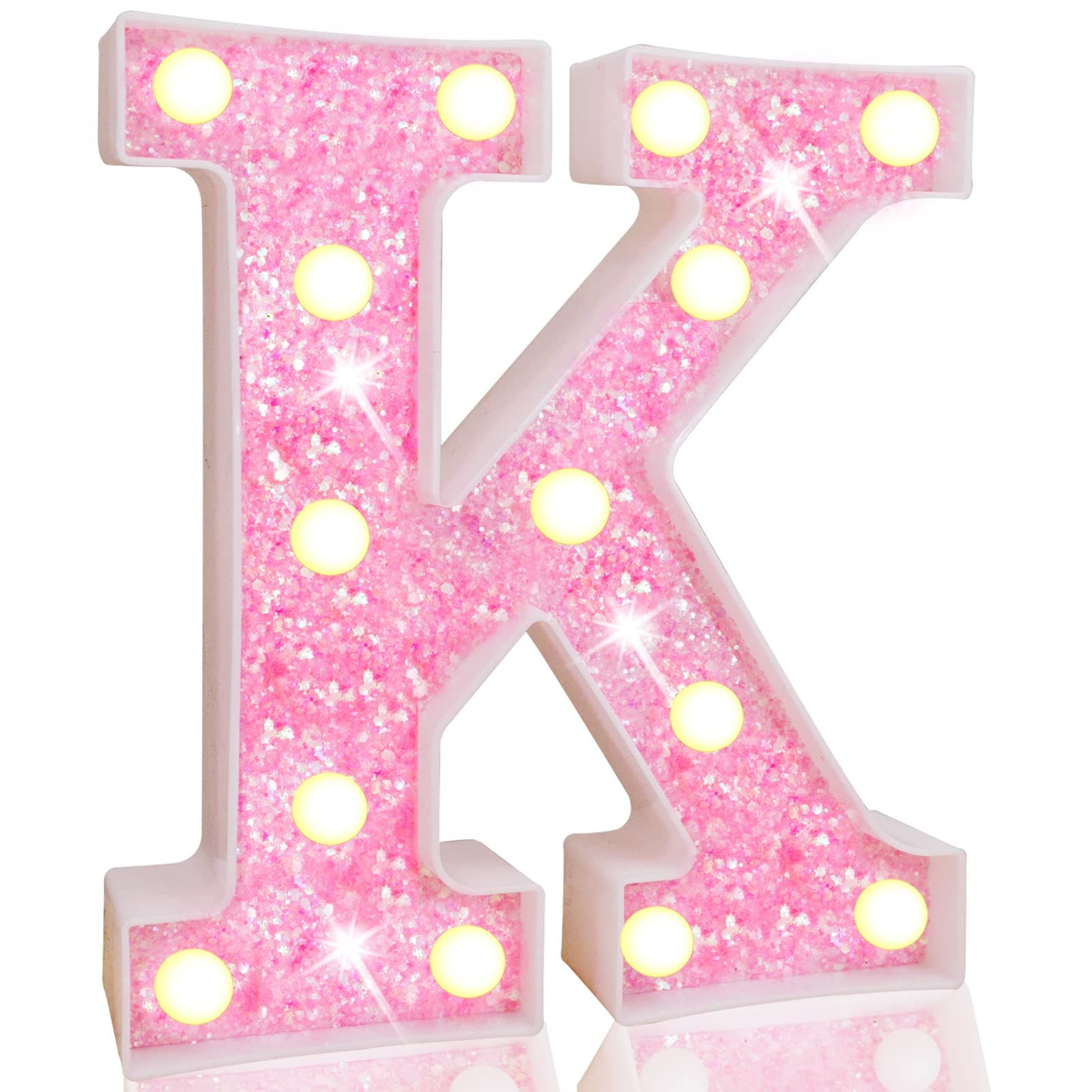 PooqlaLED Marquee Lights Pink Glitter Alphabet Letters Battery Powered Night Light Birthday Party Wedding Gifts for Girls Home Bar Christmas Decoration