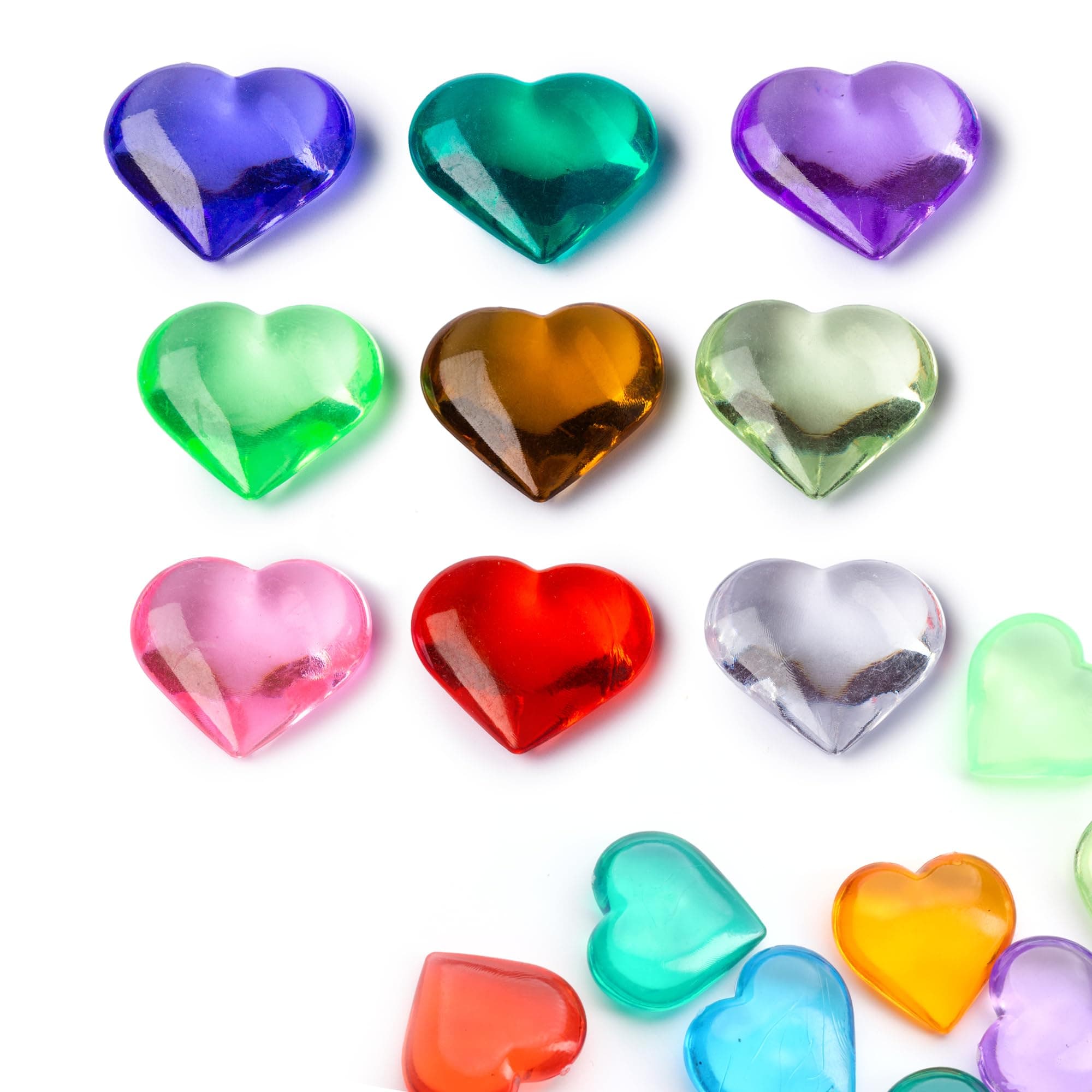 Heart Gems - Gemstones and Crystals - Pack of 145pcs Vase Filler - Jewels for Crafts - Fish Tank Rocks - Sensory Bin Filler Gems for Crafting - Fake Ice Valentine Hearts - Multicolored
