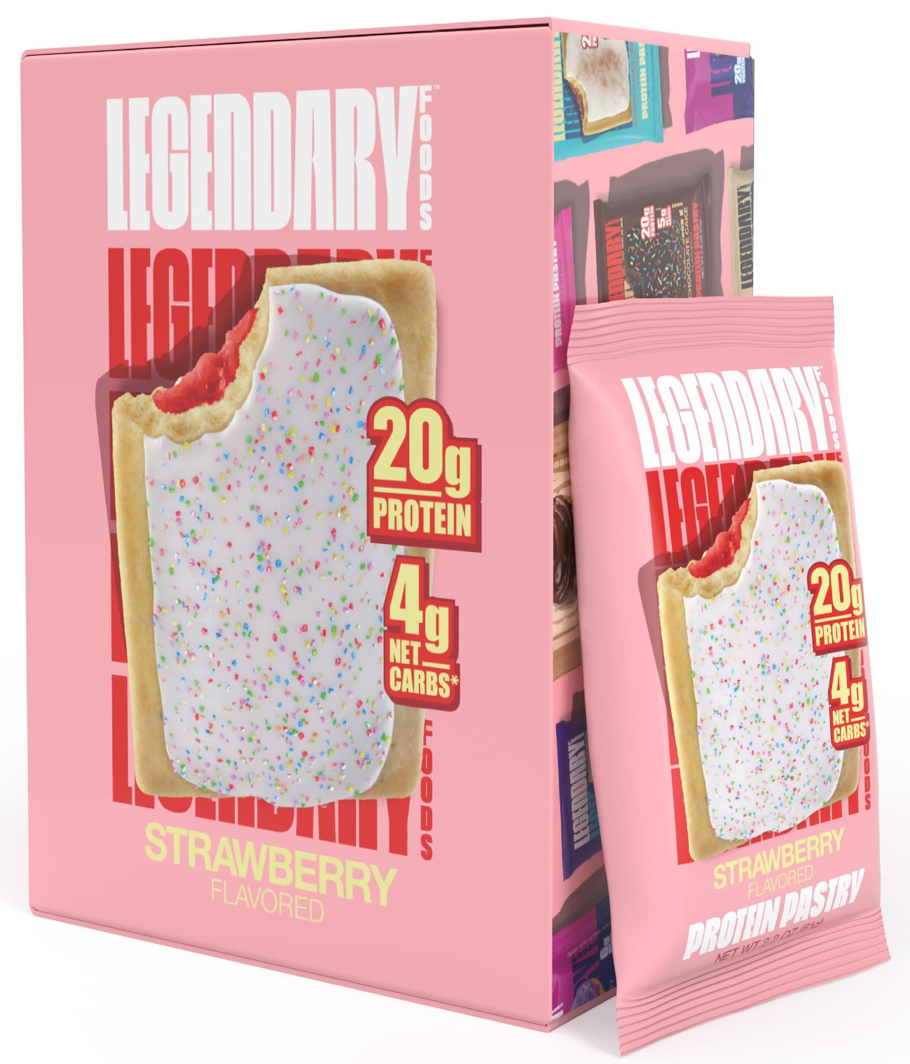 Legendary Foods 20 gr Protein Pastry | Low Carb Tasty Protein Bar Alternative | Keto Friendly | No Sugar Added | High Protein Snacks | Gluten Free Breakfast | Keto Food - Strawberry (8-Pack)
