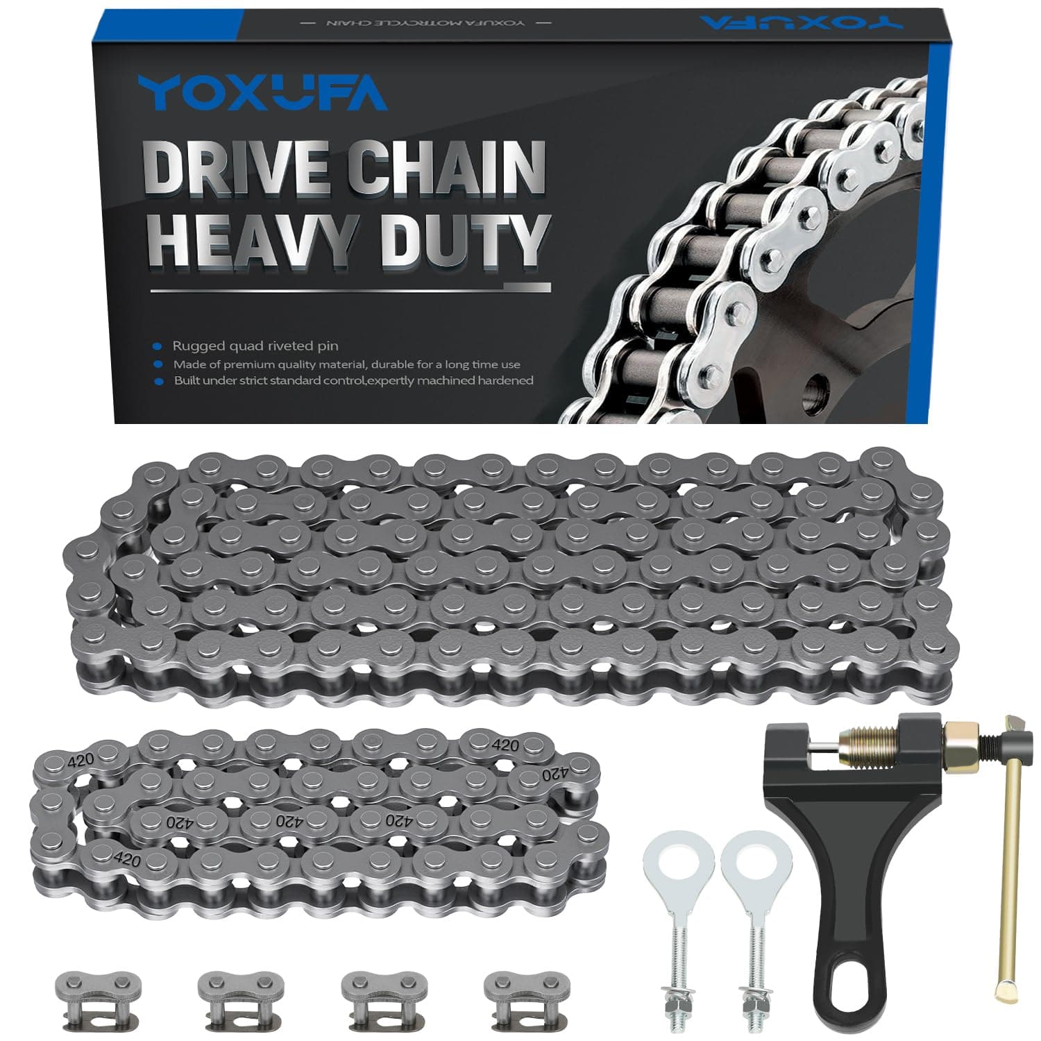 420 Chain Replacement for Mini Bike Coleman CT200U CT200U-EX BT200X Baja Warrior MB200 Predator 212 200cc 196cc 6.5hp Powersports Parts Jackshaft Front Chain 42 Link + 90 Link Rear Drive Chain