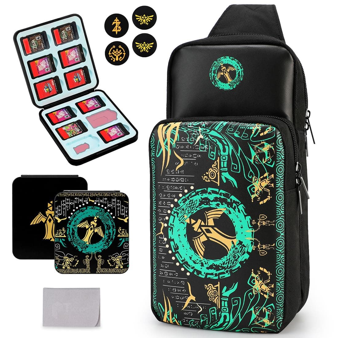 Owngen Travel Bag for Nintendo Switch/Lite/OLED, for Zelda Tears of the Kingdom Portable Sling Shoulder Crossbody Carrying Storage Accessories Backpack with Cute Game Card Case, 4 Thumb Grip Caps