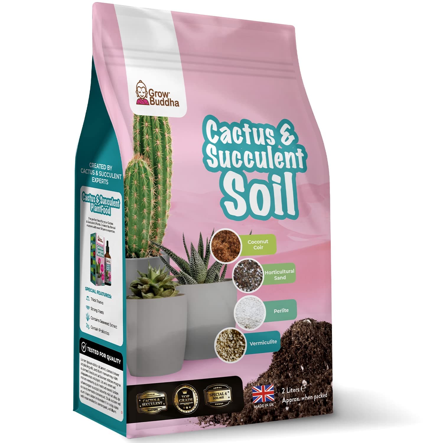 – Cactus Succulent Soil Grow Buddha - Natural Cactus and Succulent Indoor Potting Compost Mix - Enriched with Special Nutrients –Cactus and Succulent Potting Soil Compost Mix for Indoor Plants (2L)