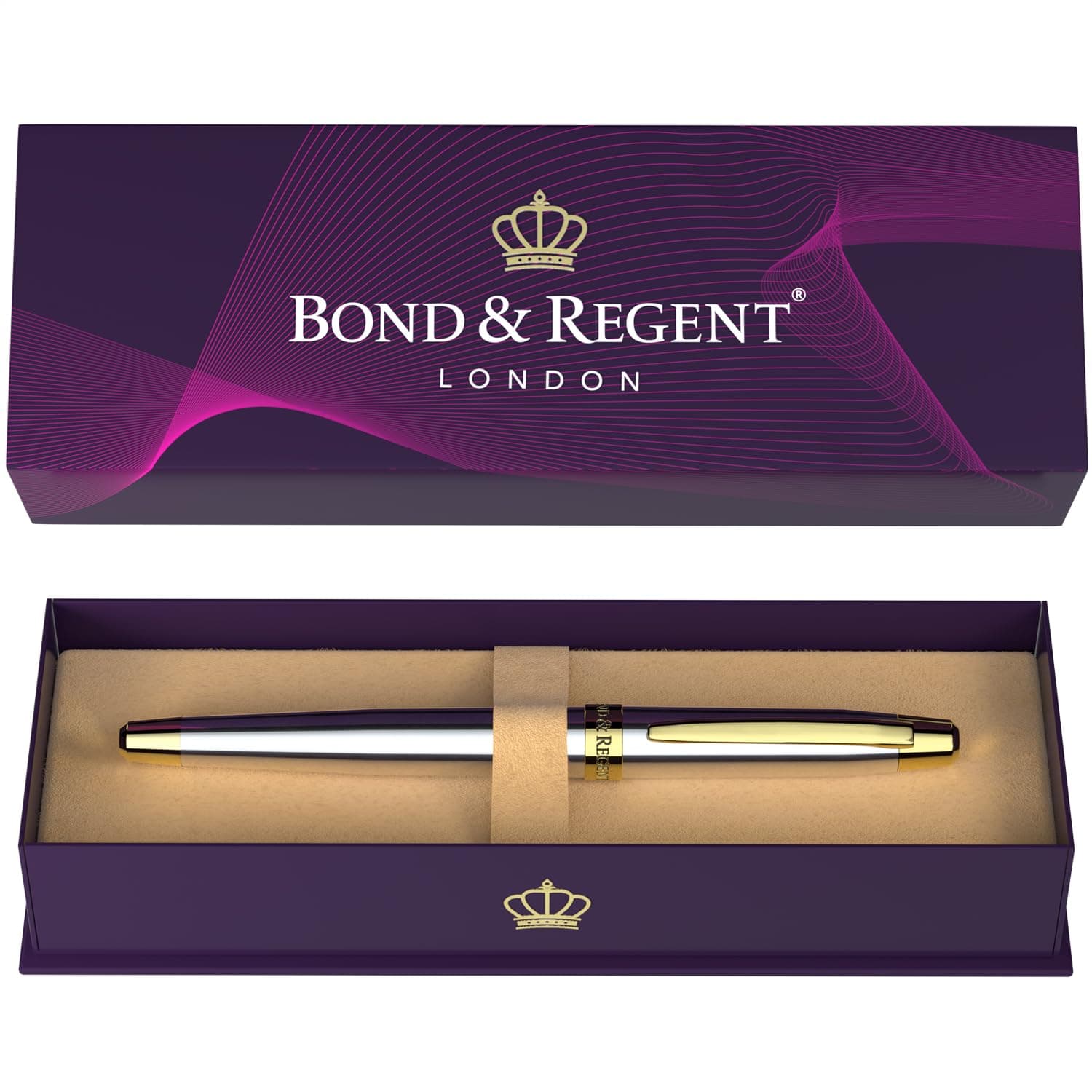 Silver Chrome & 24 Karat Gold - Certified Luxury Grade Rollerball Pen | Nice Gift for Men & Women