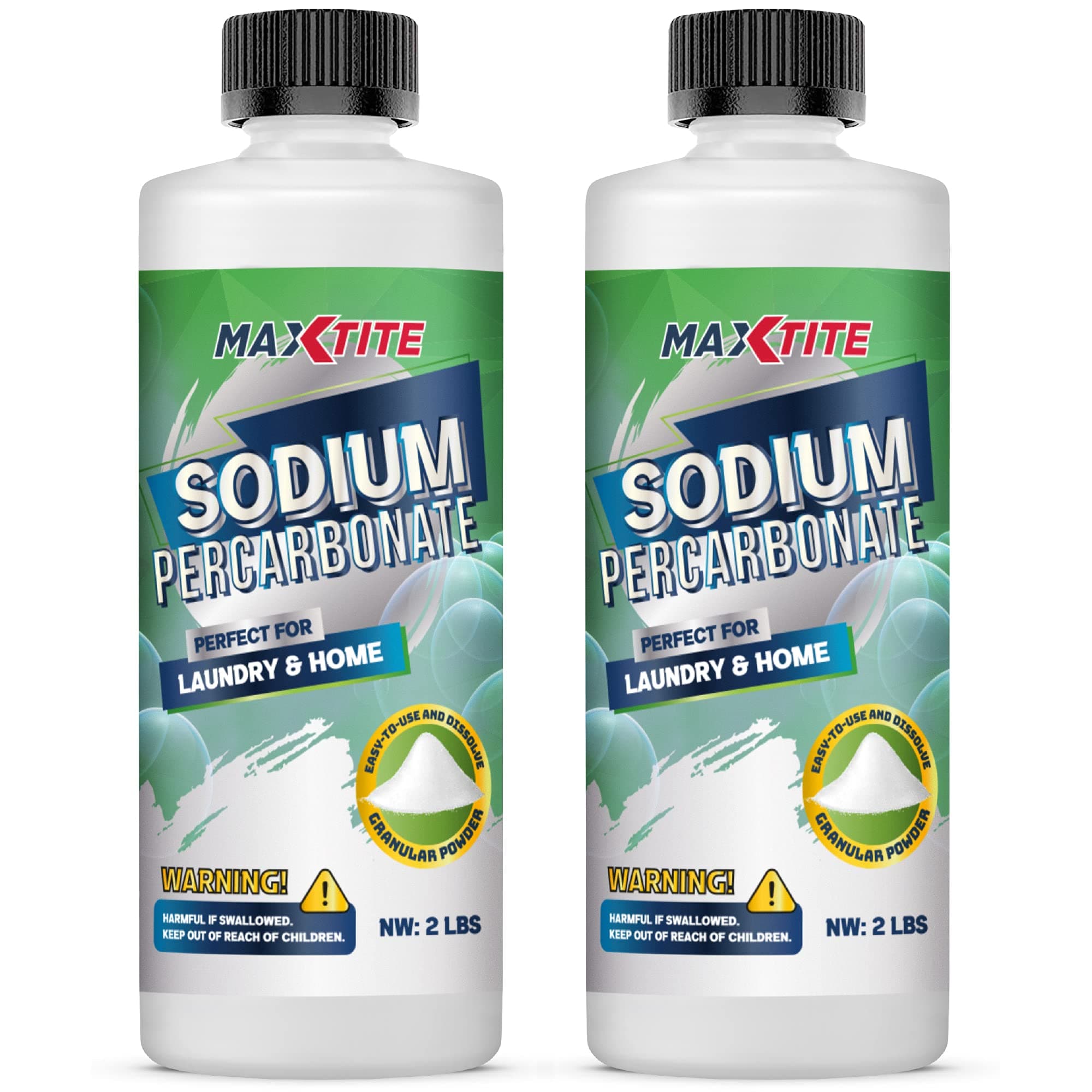 Sodium Percarbonate (Total 4 lbs - 2 Pack of 2 2 lb Bottles) - 100% Pure - Solid Hydrogen Peroxide/Oxygenated Bleach - Multi-Purpose Cleaner for Home & Laundry Resealable Kids Cap
