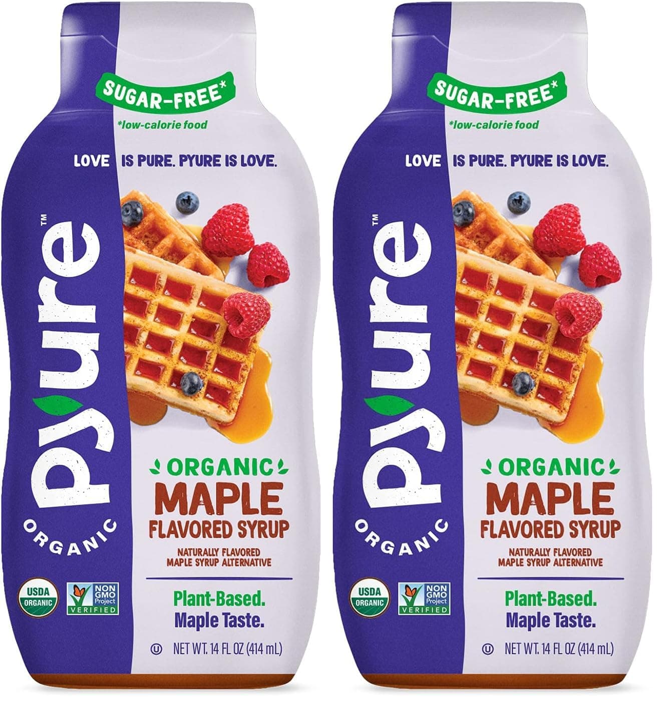 Pyure Organic Maple Flavored Syrup, Zero Sugar, 2 Net Carb, Gluten-Free, Plant-Based Maple Syrup for Vegan Keto Friendly Food, 14 Oz (Pack of 2)