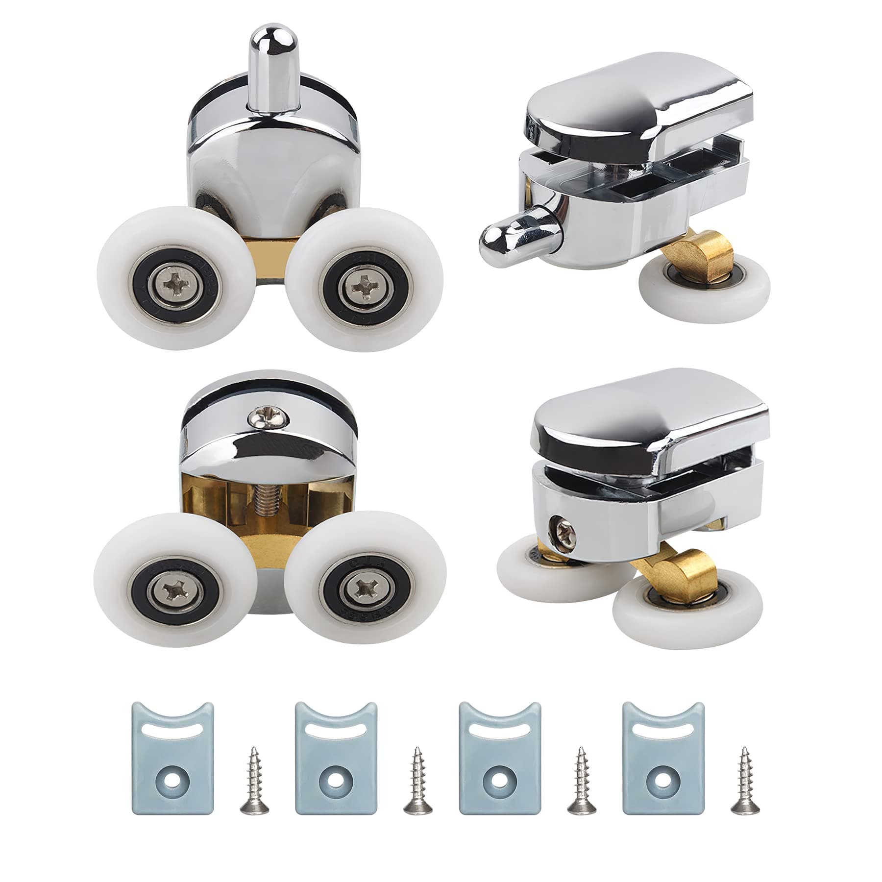 4 Set of Shower Door Rollers. Shower Enclosure Wheels Diameter 25 mm. Shower Wheels for Glass 4-6 mm. Shower Rollers for Sliding Shower Door (2 Upper and 2 Lower Rollers)