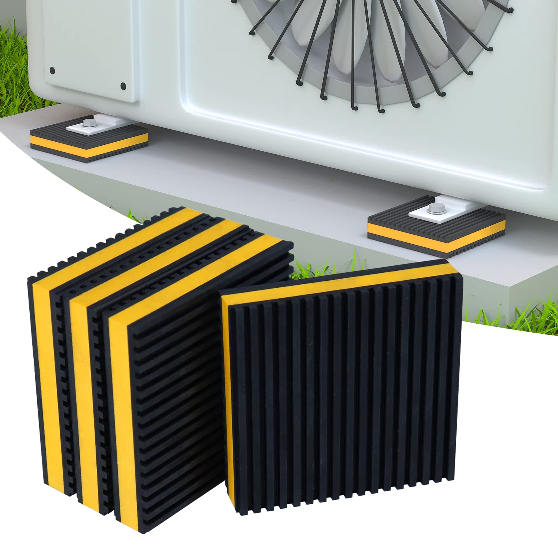 GCGOODS 4 Pcs Anti Vibration Pads, 4" x 4" x 7/8" Heavy Duty EVA Isolation Pads for Air Compressor, Treadmill, Washer and Dryer, HVAC, Air Conditioner Units, Rubber Pads