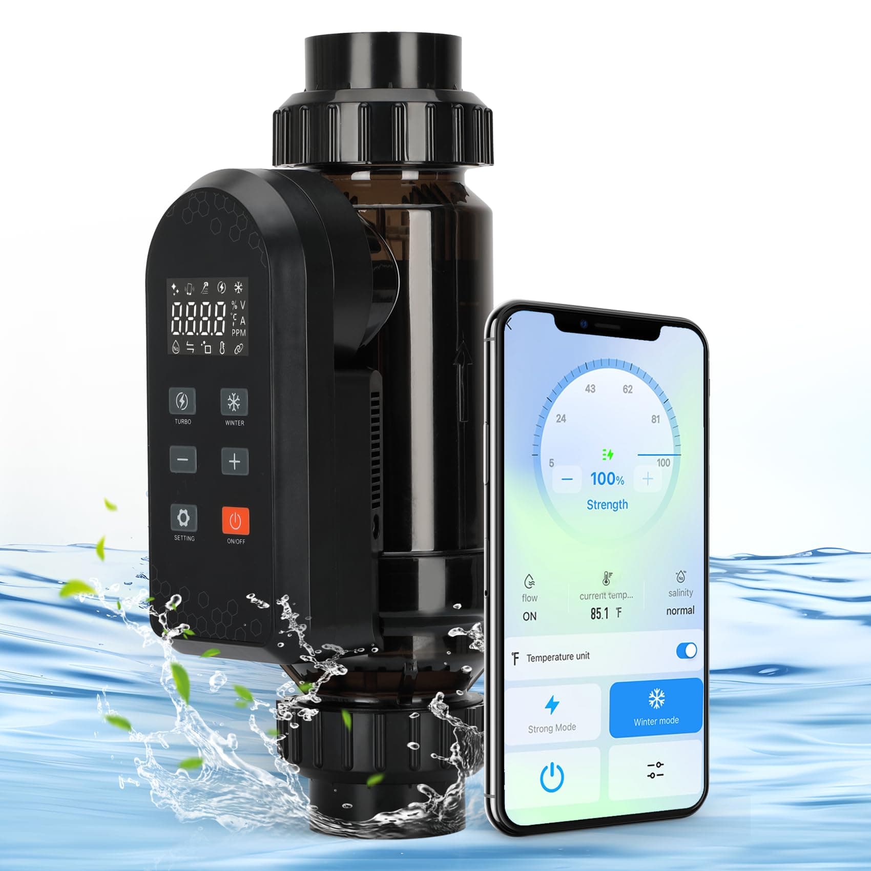 Smart Salt Chlorine Generator, Up to 30,000 Gallons Pool, Built-in Wi-Fi & App Remote Control, Smart Salt Chlorinator System for Pool Hot Tub Spa, Saltwater Pool System with Smart Digital Panel
