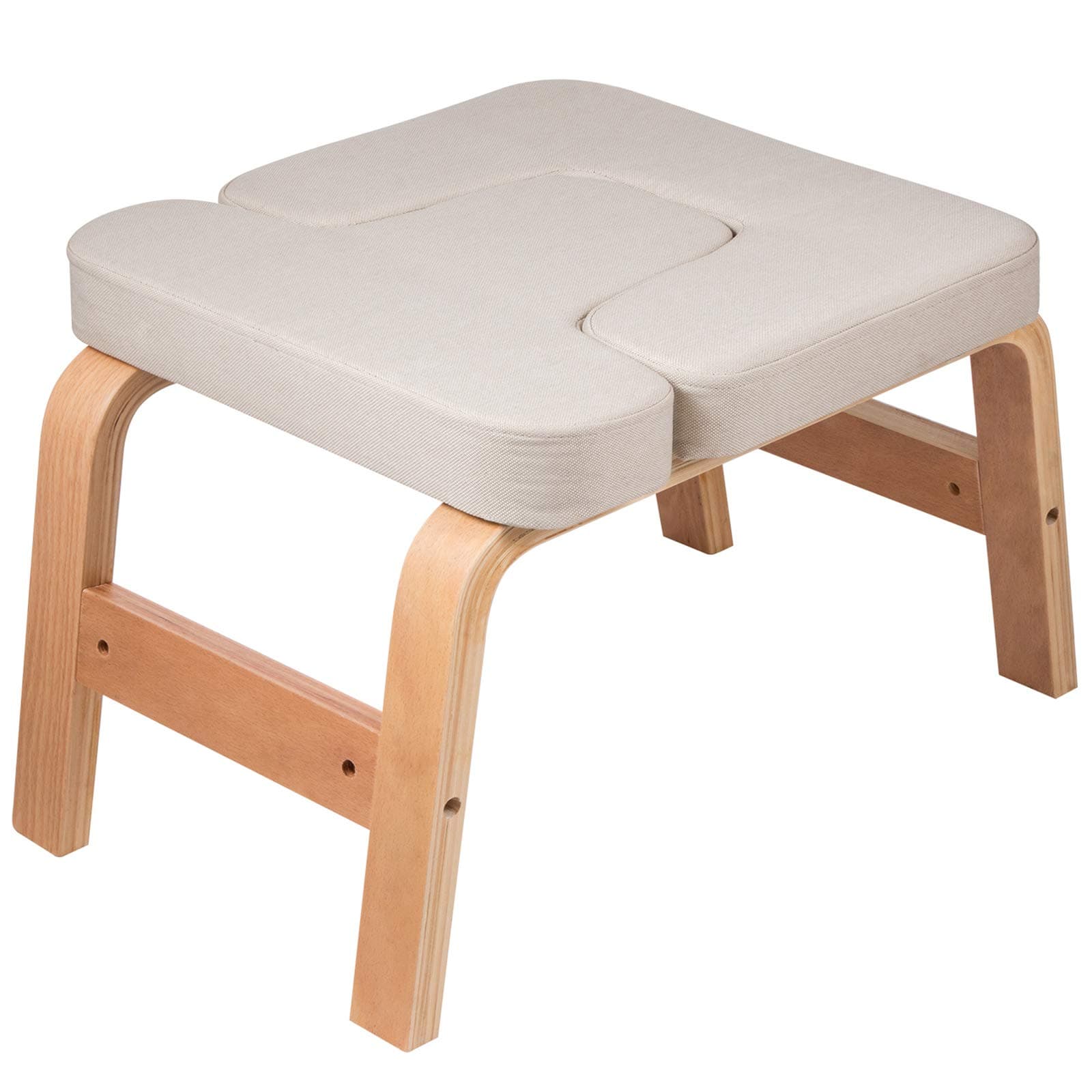 Happibuy Headstand Bench Wood Legs Yoga Inversion Chair with Suede Velvet Pads Headstand Trainer Stand Yoga Inversion Bench for Relieve Fatigue and Build Up Body (White Cotton)