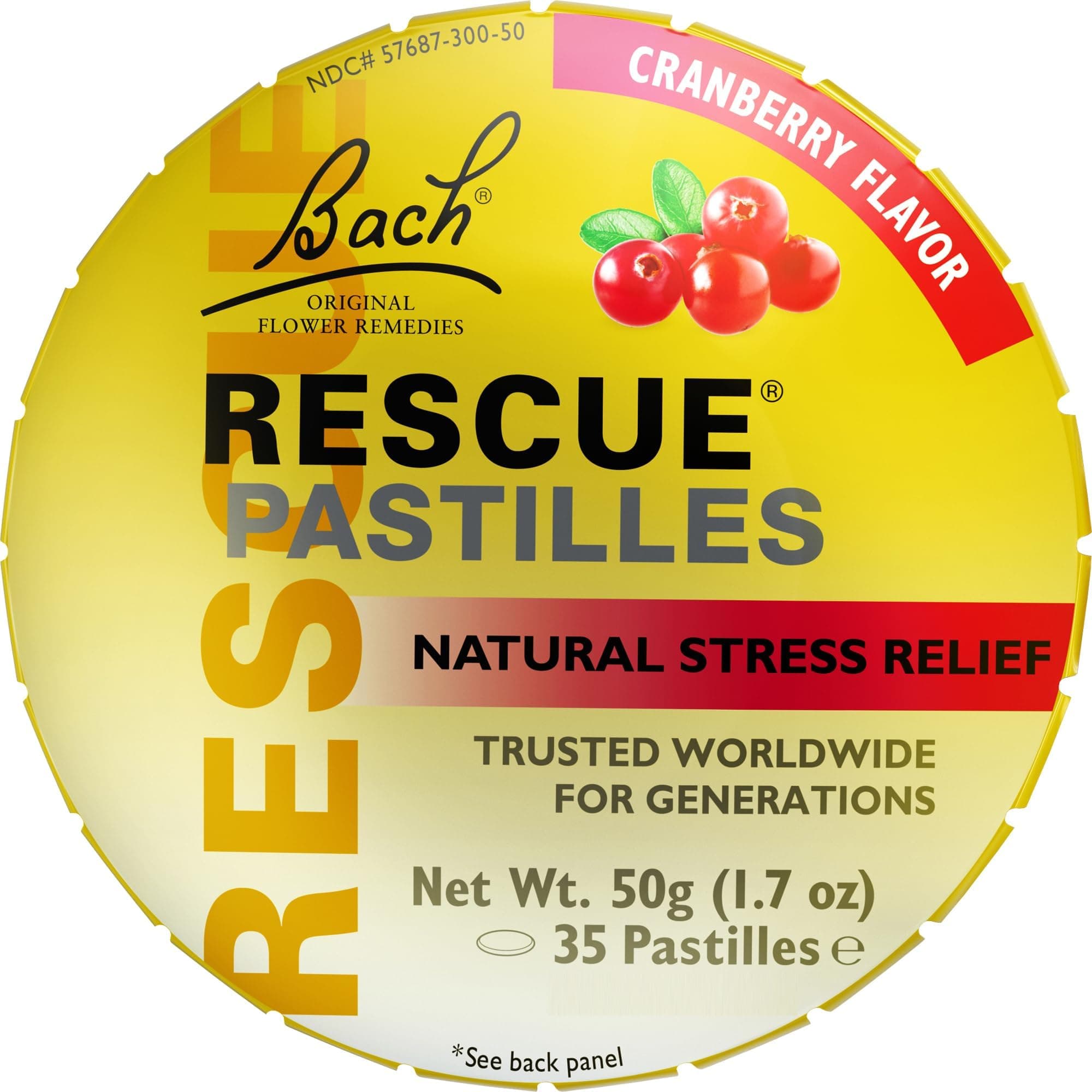 Bach PASTILLES, Cranberry Flavor, Stress Relief Lozenges, Homeopathic, Flower Eessences, 35 Count