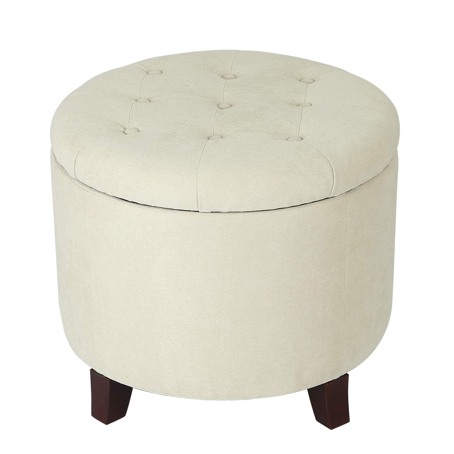 Edeco 19.7" Round Storage Ottoman Tufted Fabric Footstool with Removable Lid (Cream)