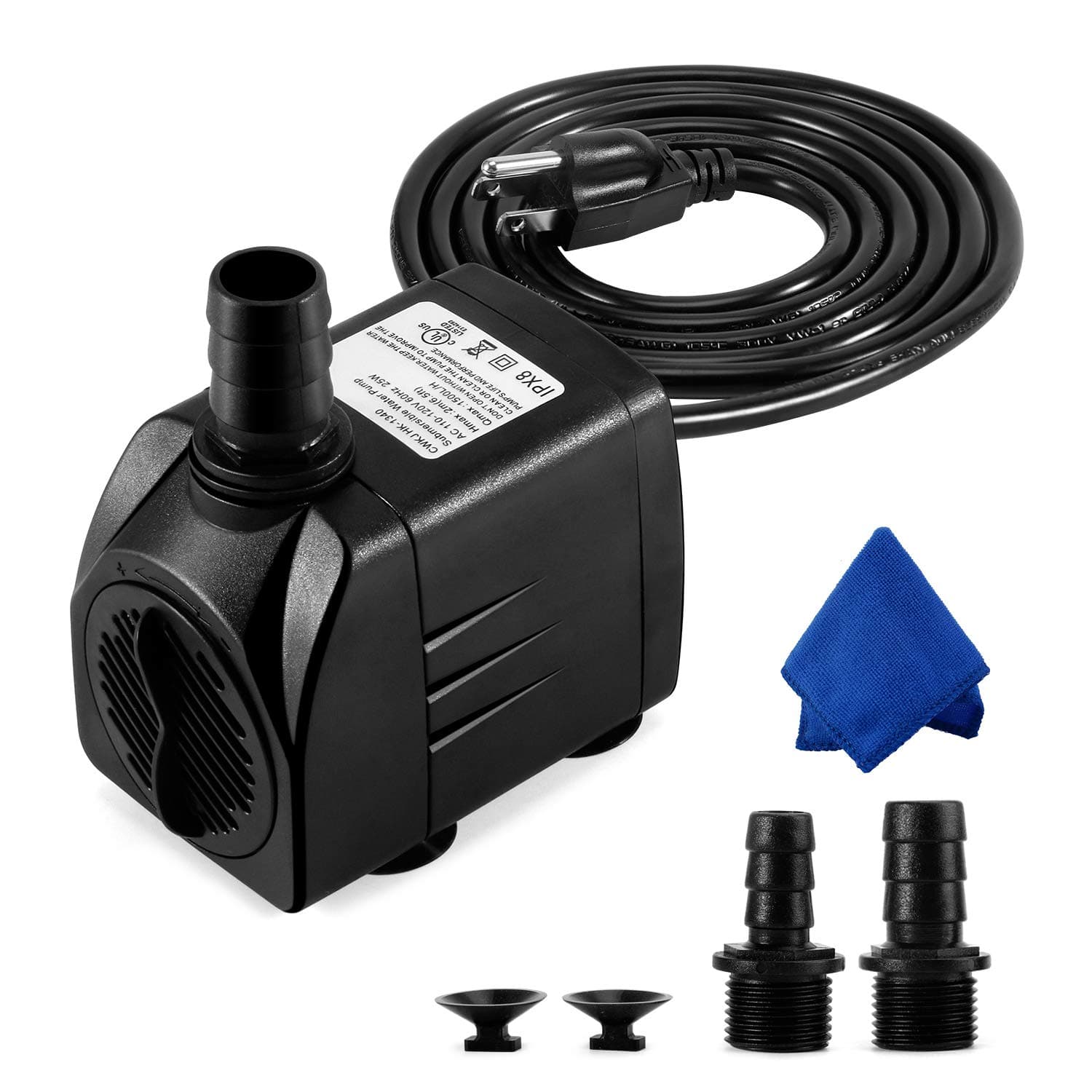 Fountain Pump, 400GPH Submersible Water Pump, Durable 25W Outdoor Fountain Water Pump with 6.5ft Power Cord, 3 Nozzles for Aquarium, Pond, Fish Tank, Water Pump Hydroponics, Backyard Fountain