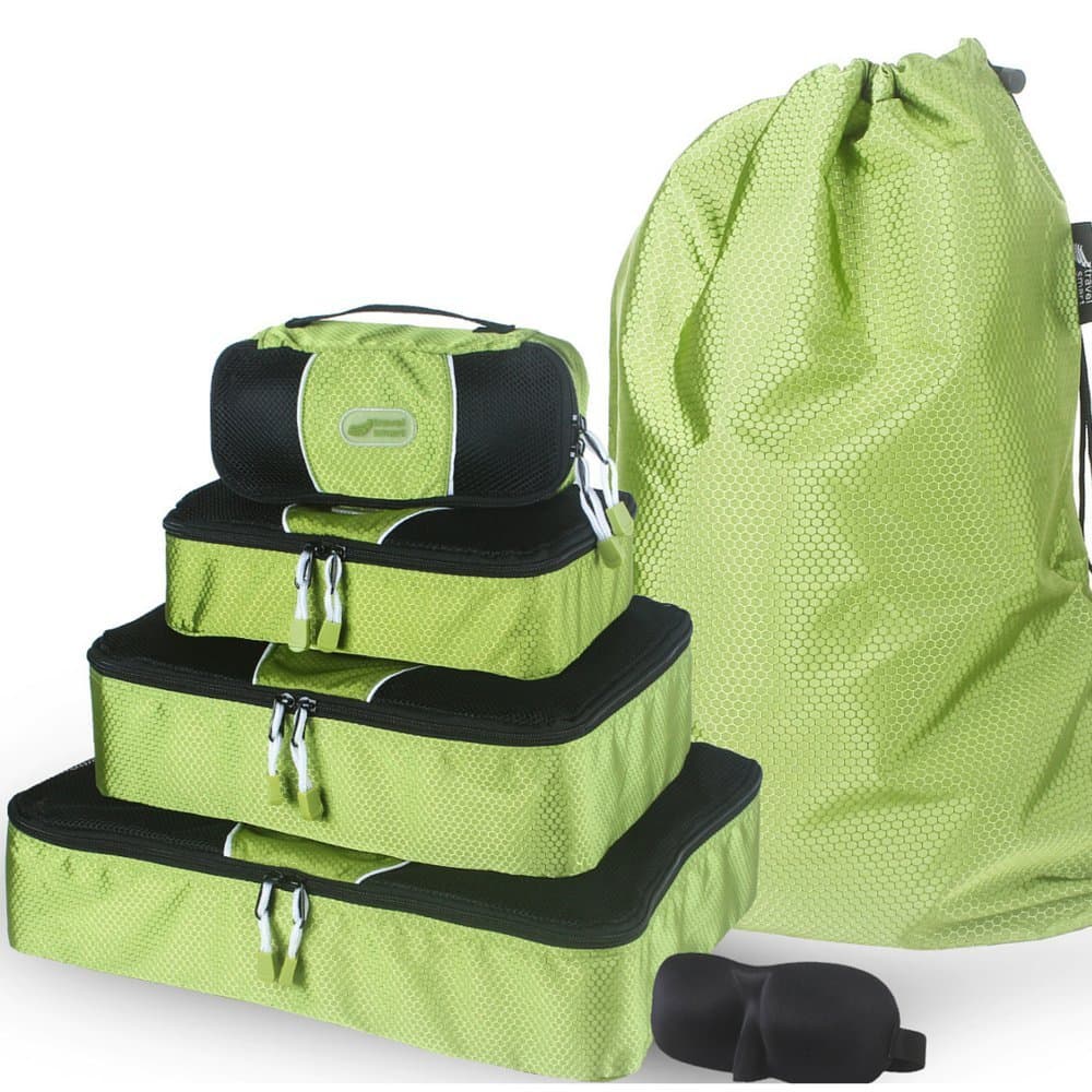 TravelSmartProducts Packing Cubes for Luggage-Set of 4 Travel Organizers. Bonus Laundry Bag and Mask