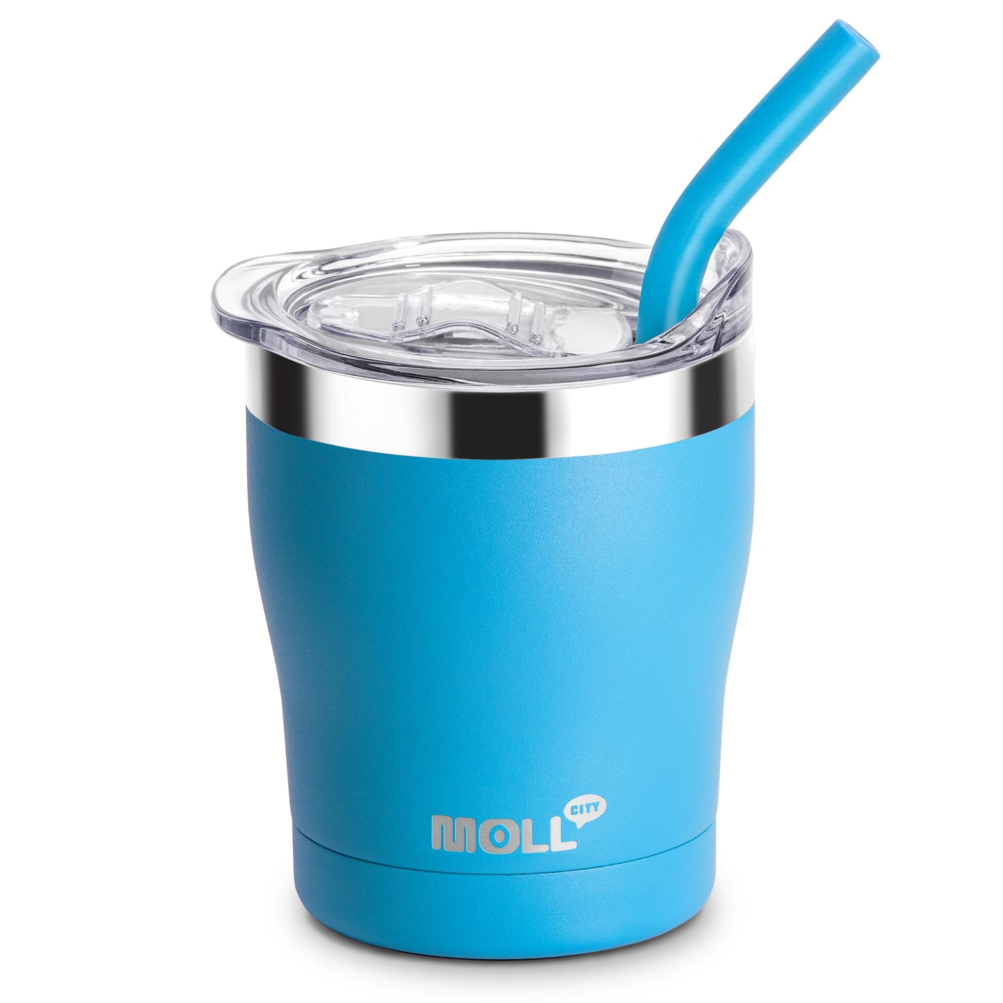 Kids Cup with Straws and Lids- 9 oz Stainless Steel Double Wall Insulated Tumbler for Kids Spill Proof Smoothie Cup, BPA Free(Sky Blue)