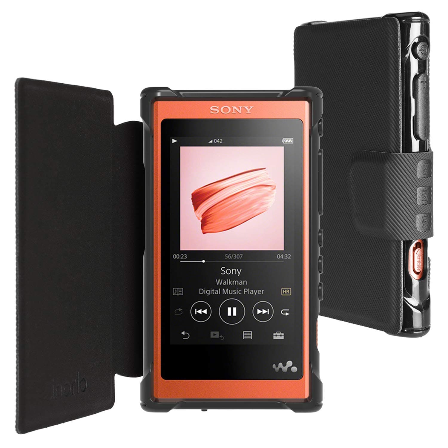 PU Leather Flip Case Cover for Sony Walkman NW-A55 and NW-A55L Player, with Magnetic Closure Strap and Reinforced TPU Housing + Screen Protector (Black)