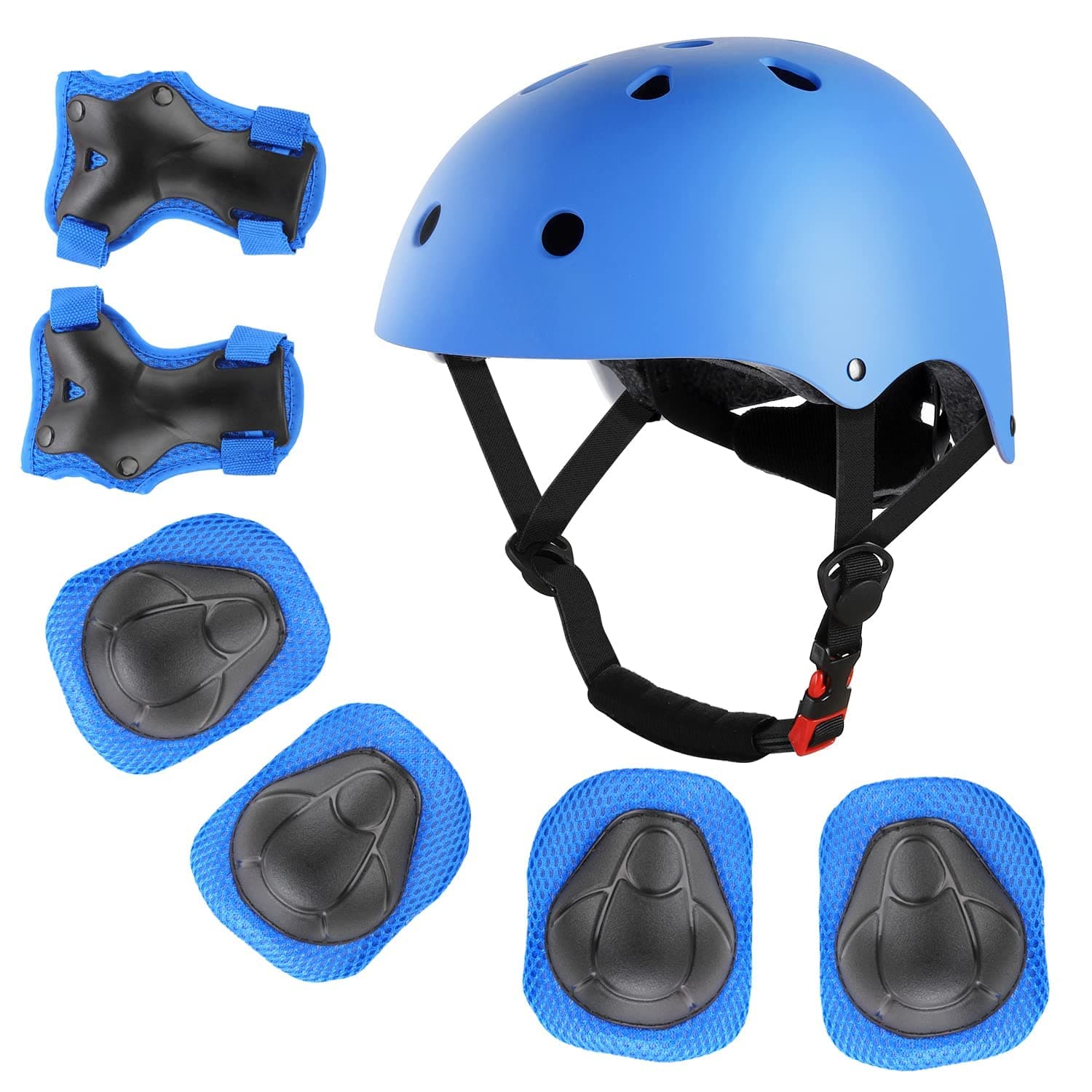 Kids Helmet Adjustable for Kids Ages 3-8 Years Old Boys Girls, Toddler Helmet with Protective Sports Gear Set Knee Elbow Pads Wrist Guards for Cycling Skateboard Scooter Tiokkss Blue