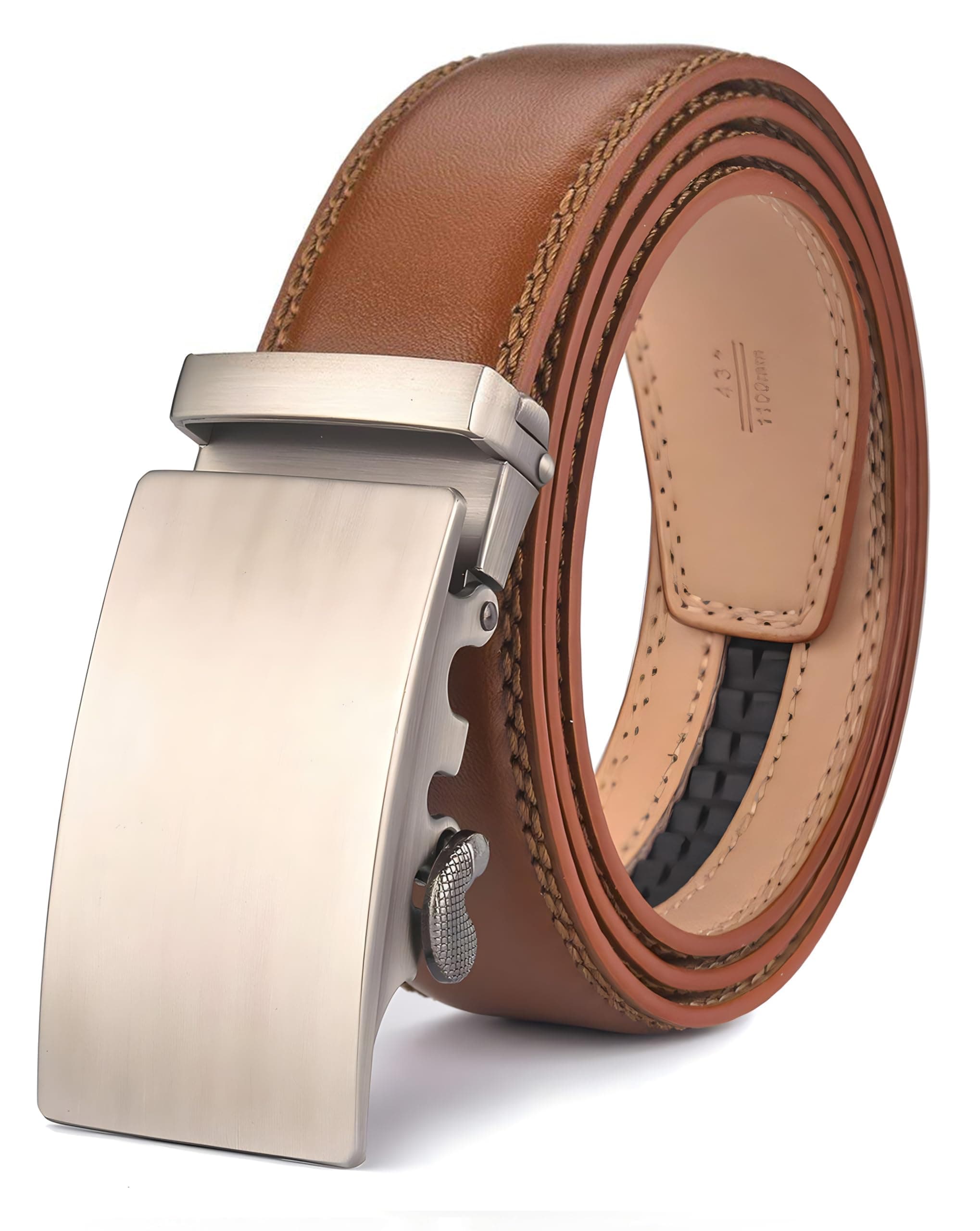 Men's Belt, Leather Ratchet Belt for Men with Slide Buckle,Trim to Fit width 3.5cm 1 3/8 inch