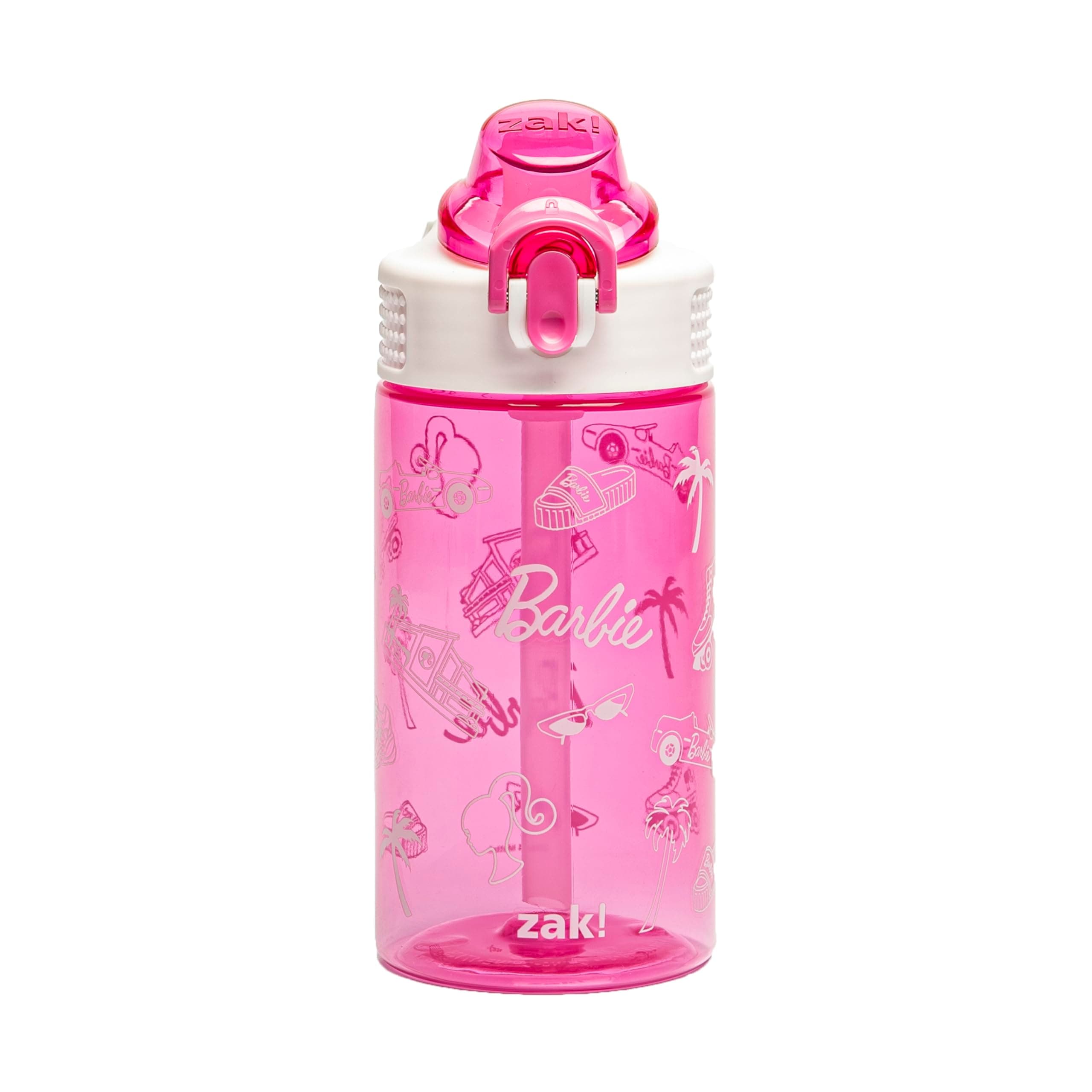 Barbie Sage Water Bottle For School or Travel, 16oz Durable Plastic Water Bottle With Straw, Handle, and Leak-Proof, Pop-Up Spout Cover (Barbie)