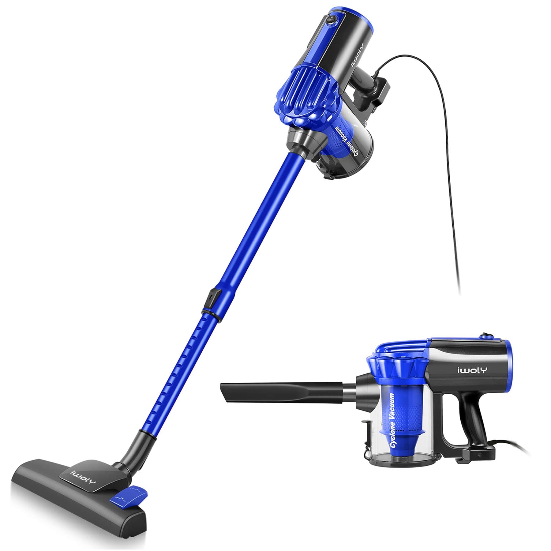 iwoly V600 Vacuum Cleaner Corded Bagless Stick and Handheld Vacuum for Hard Floor (Blue)