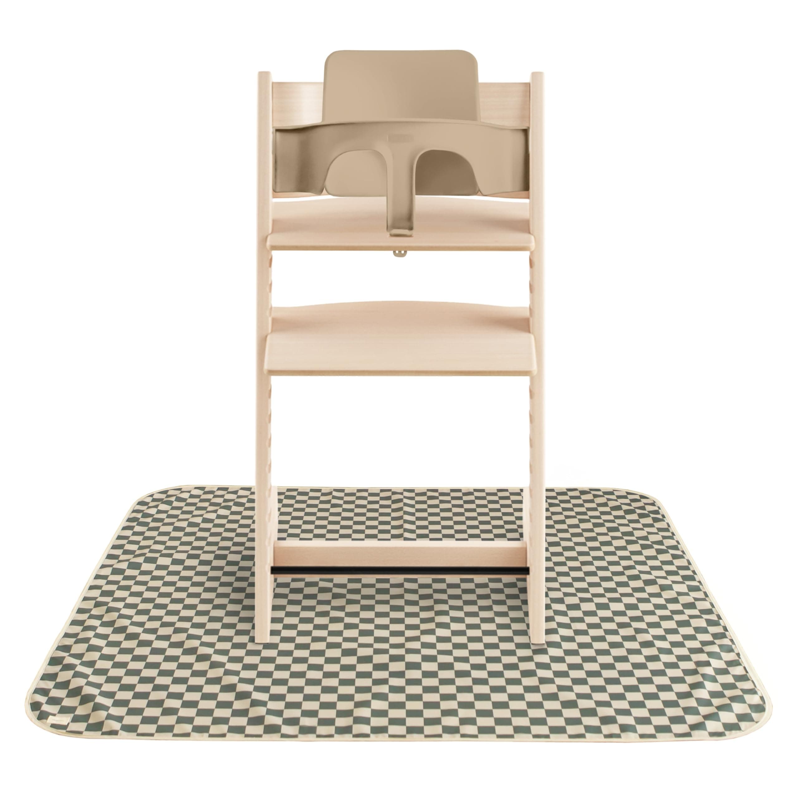 mushie Baby Splat Mat 42.5x42.5 Inch (Olive Check) | Water Resistant for Under High Chair and Infant Play