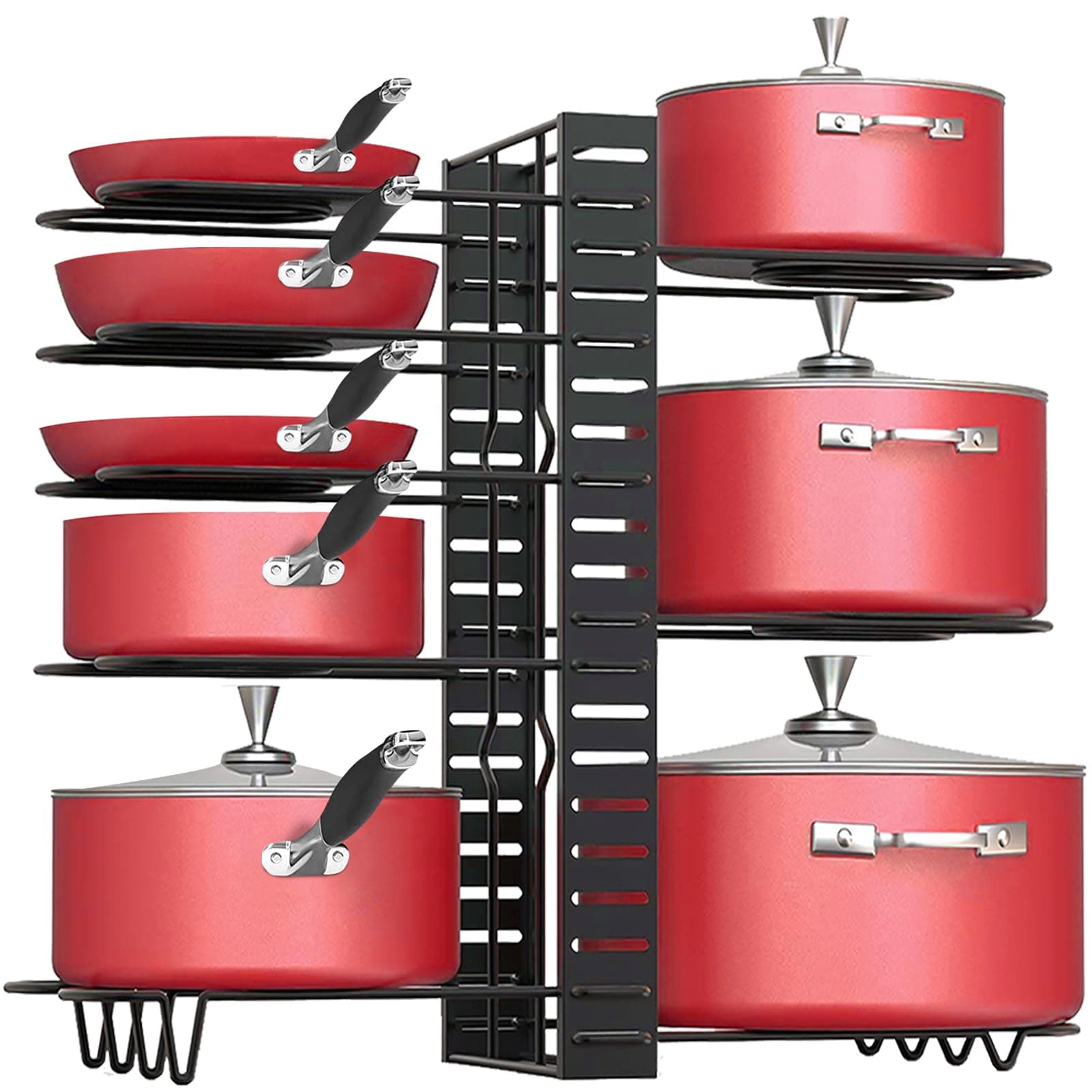 Podxco Pot and Pan Organizer for Under Cabinet, 8 Tiers Adjustable Pan Organizers Inside Cabinet with 3 DIY Methods, Upgrade of Pan Organizer Balance Ability, Kitchen Pan Rack Organizer for Cabinet