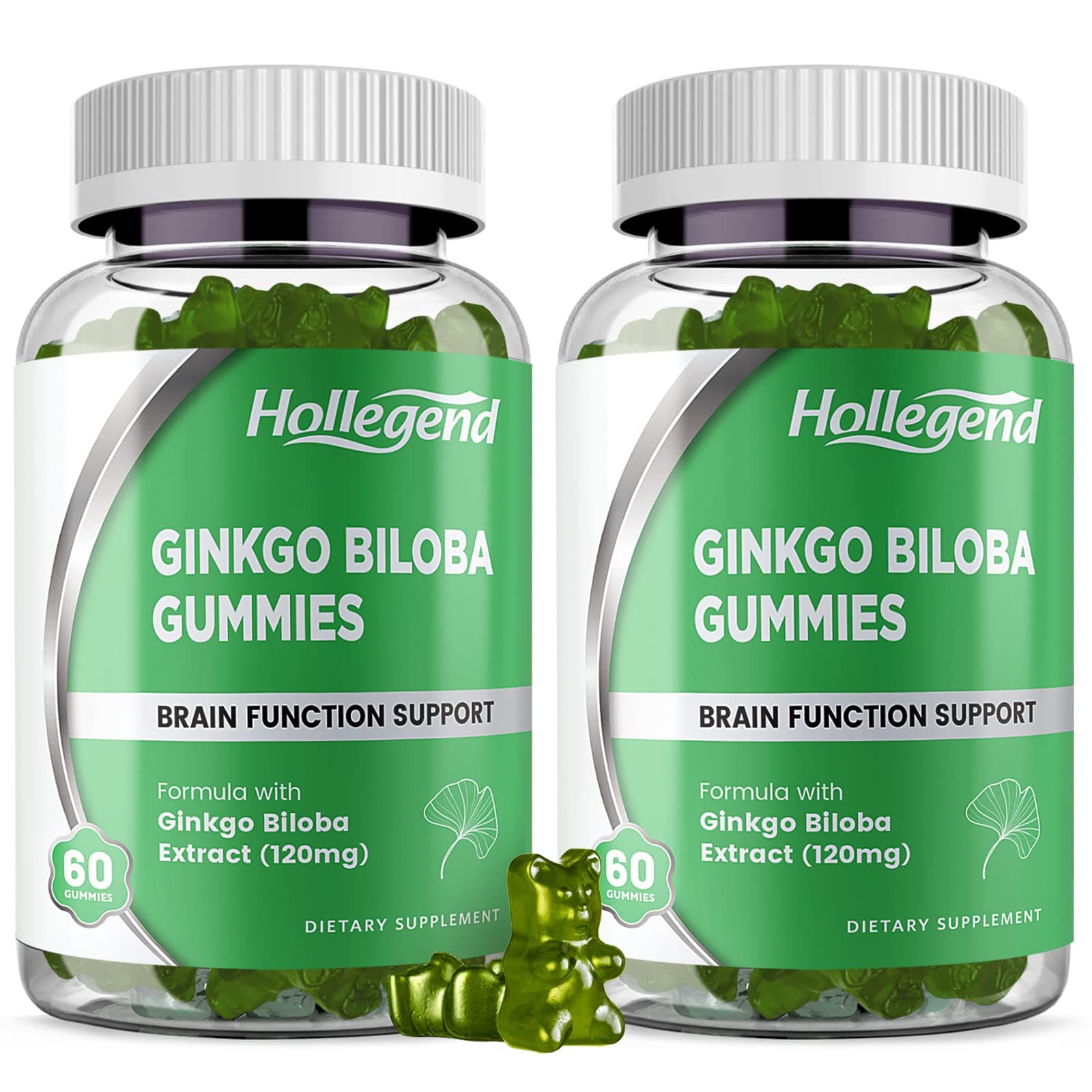 Ginkgo Biloba 120mg Gummies Organic Ginko Biloba Supplements for Brain Boost, Blood Circulation, Vegan, Non-GMO, 120 Chewables