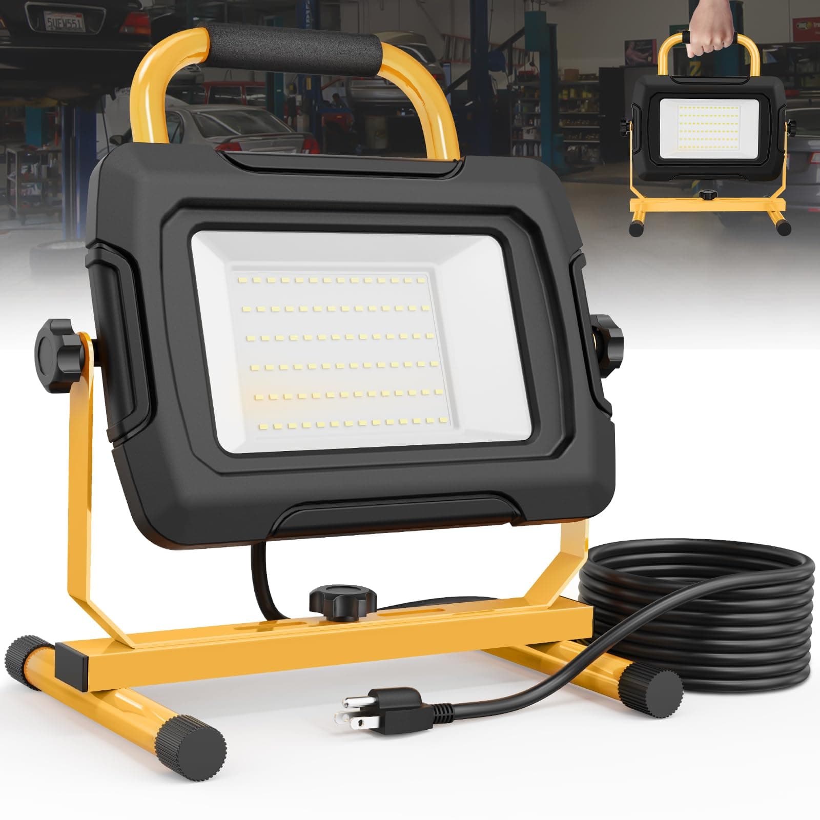 HYPERLITE LED Work Light 5000Lumen: 50W Waterproof Flood Light - Portable Work Light with 6.6FT Cord and Switch for Job Site Garage Workshop Car Repairing Indoor Outdoor Lighting