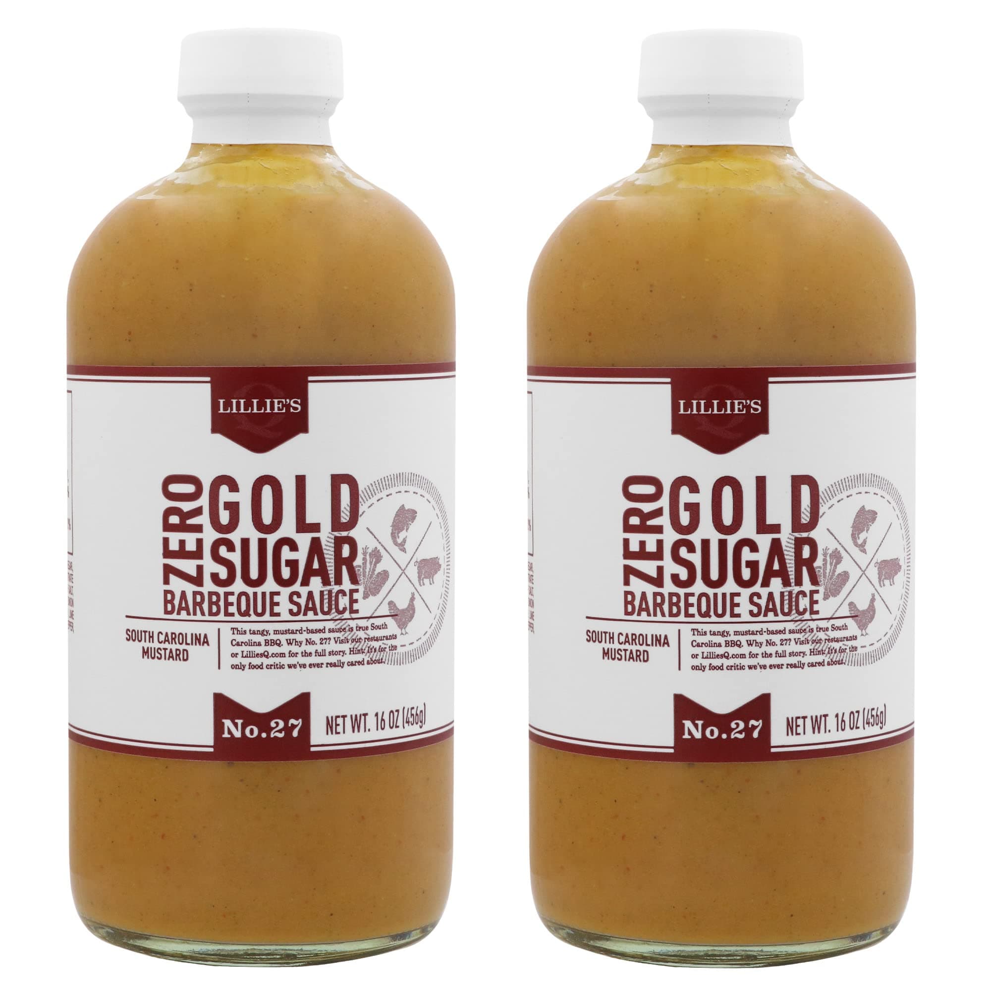 Lillie's Q - Zero Sugar Gold Barbeque Sauce, Gourmet Carolina, Tangy BBQ Sauce with South Carolina Mustard, w/Gluten-Free Ingredients, Keto-Friendly, No High Fructose Corn Syrup (16oz, 2-Pack)