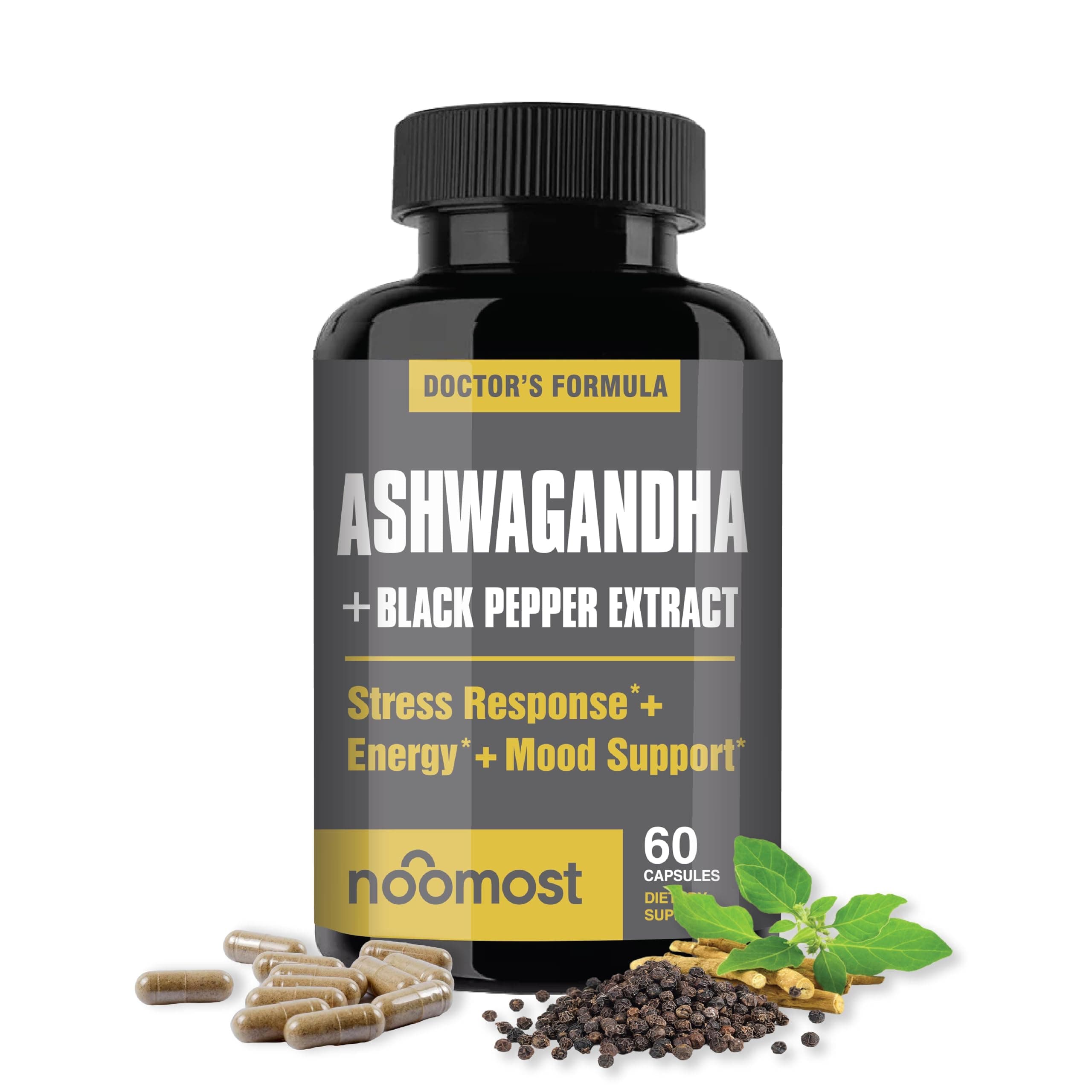 - NooMost Organic Ashwagandha 400mg Capsules w/Black Pepper Extract as Vegan Ashwagandha Supplements for Anti Stress Relief, Natural Mood Support, Energy & Focus-60 Capsules